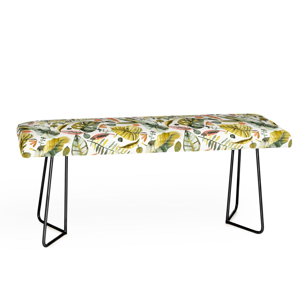 Ninola Design Botanic Retreat Tropical Jungle Leaves Botanical Green Orange Bench