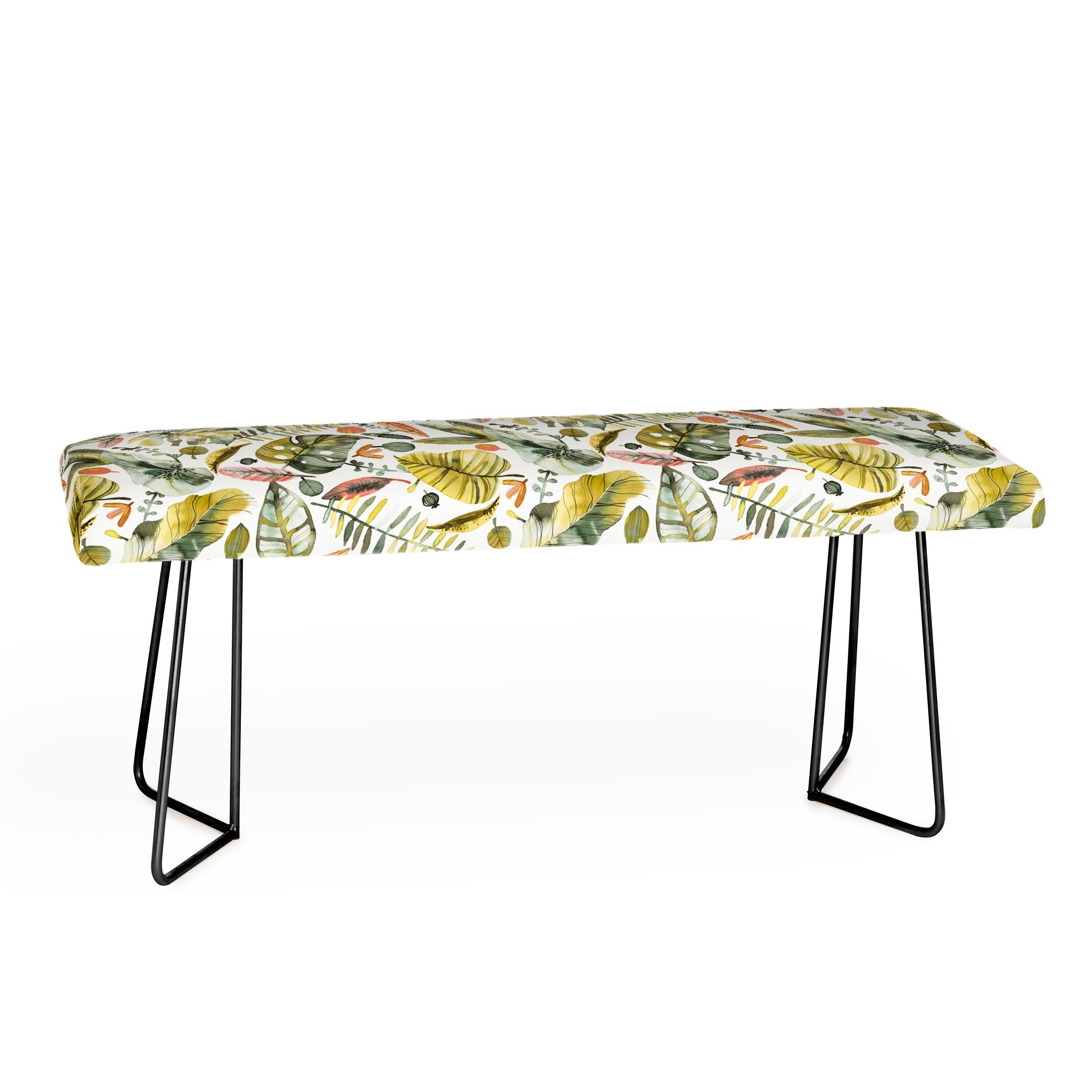 Ninola Design Botanic Retreat Tropical Jungle Leaves Botanical Green Orange Bench