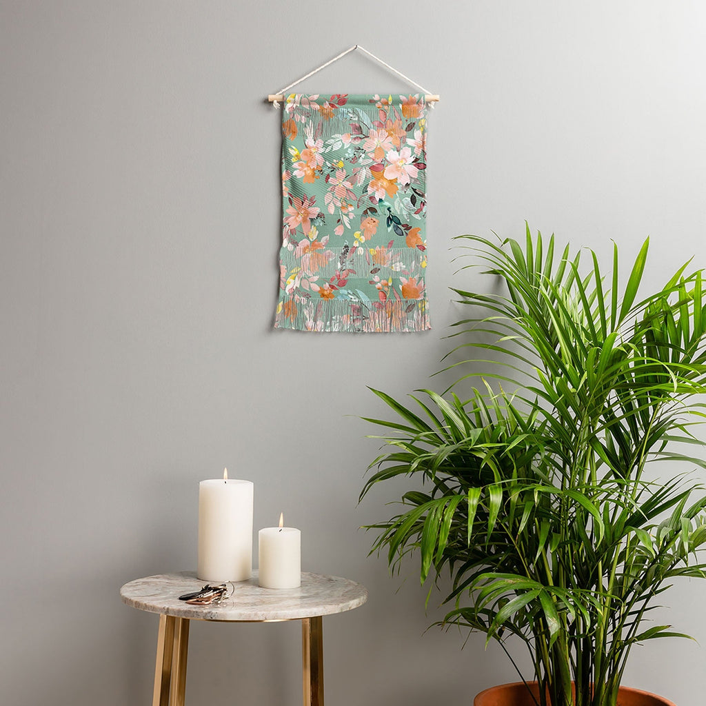Ninola Design Botanic Retreat Floral Oleander Whimsical Teal Green Wall Hanging Portrait