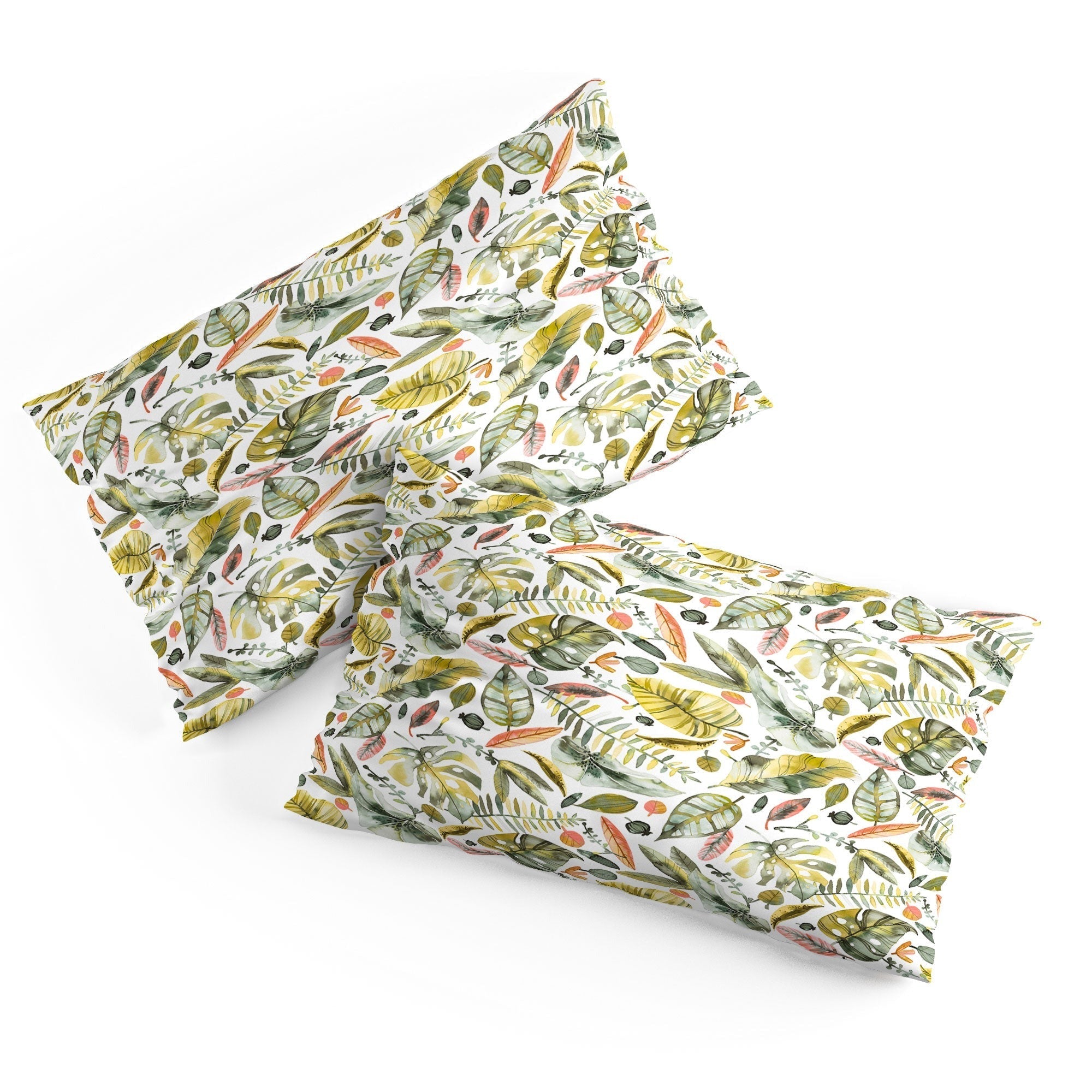 Ninola Design Botanic Retreat Tropical Jungle Leaves Botanical Green Orange Pillow Shams