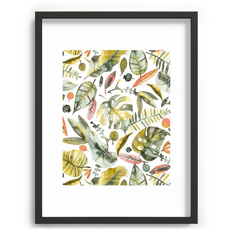 Ninola Design Botanic Retreat Tropical Jungle Leaves Botanical Green Orange Recessed Framing Rectangle