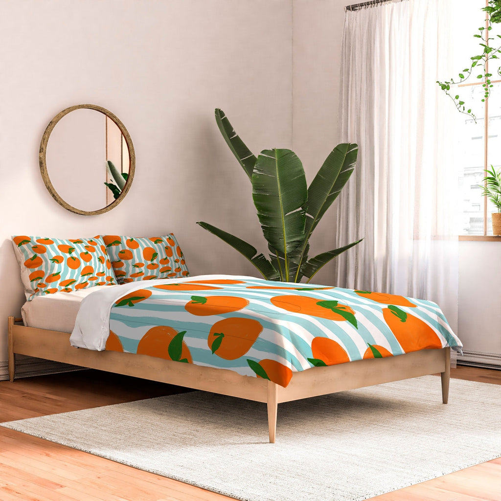 Design by Spark Zesty Oranges and Stripes Comforter