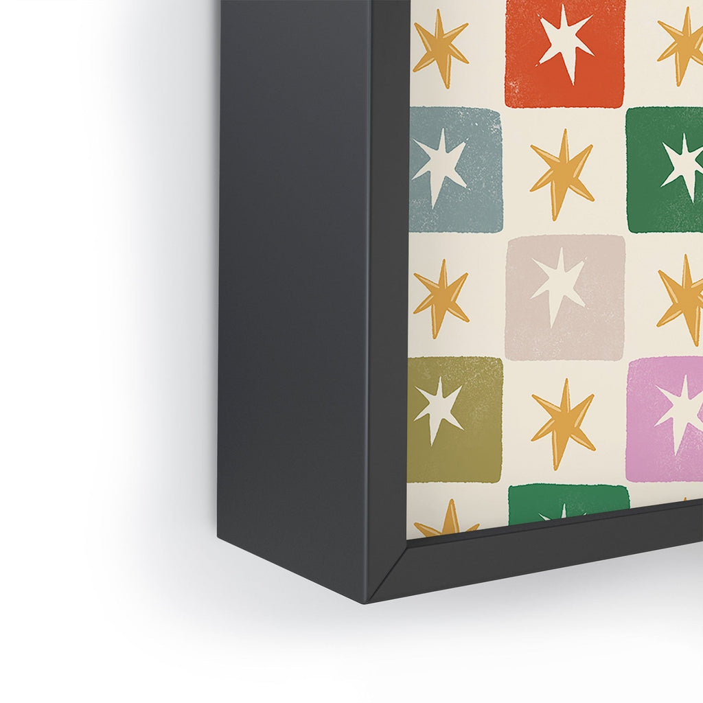 LouBruzzoni Retro Star Block Pattern Framed Mini Art Print