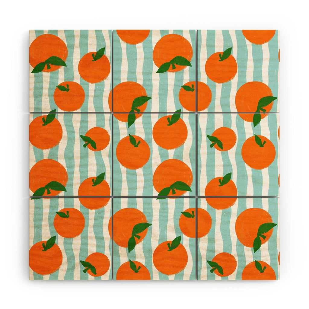 Design by Spark Zesty Oranges and Stripes Wood Wall Mural