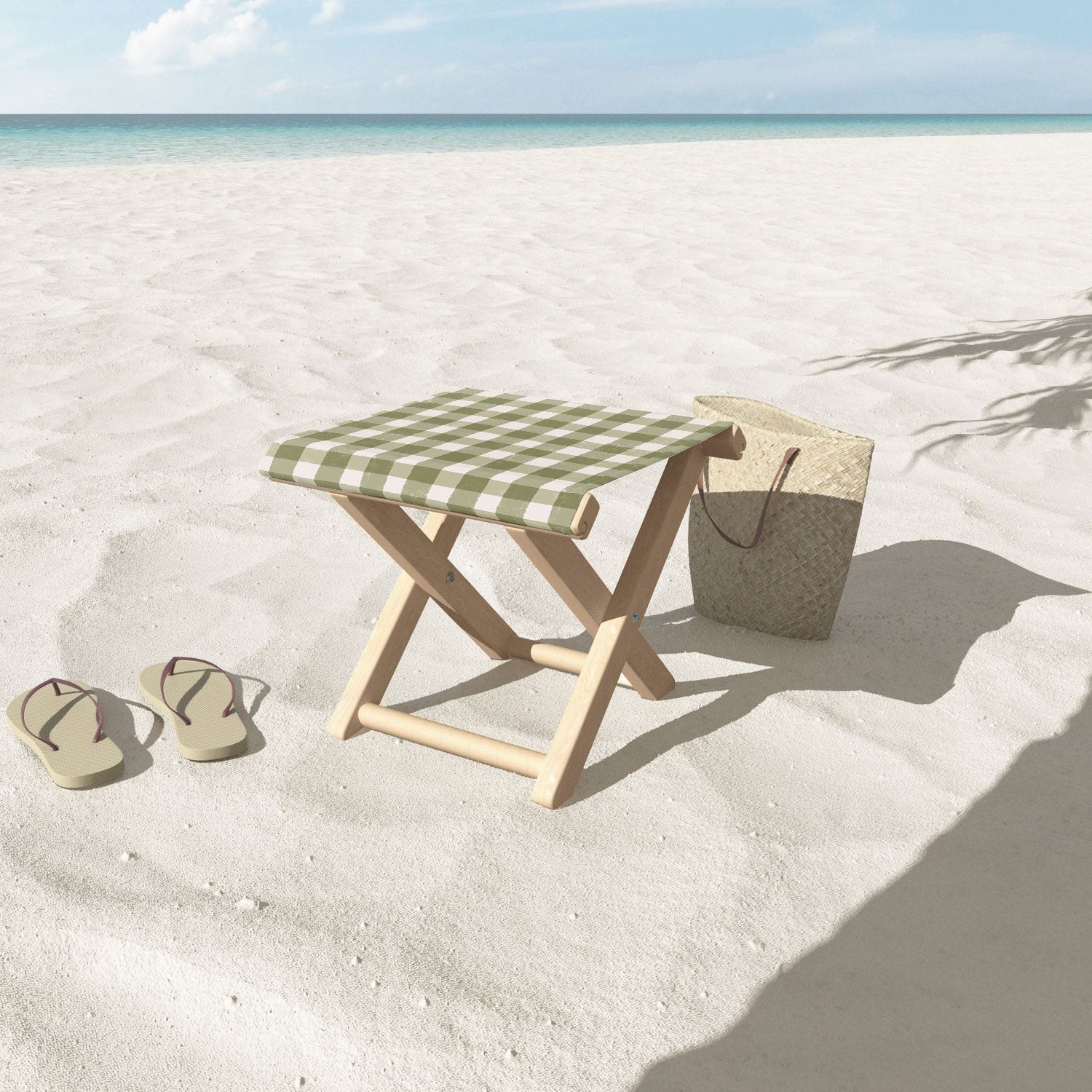 Menina Lisboa Rustic Green Plaid Folding Stool