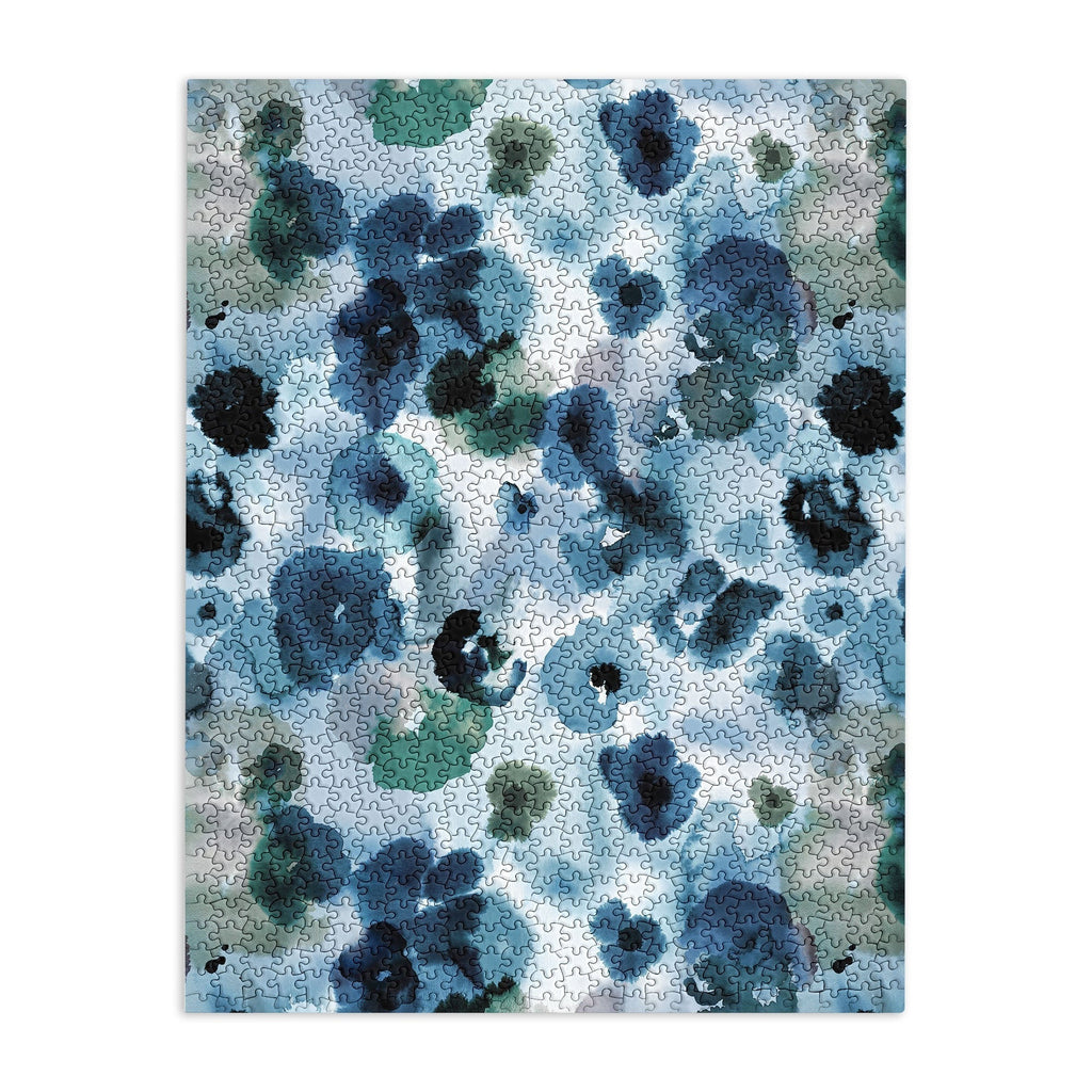 Ninola Design Botanic Retreat Ombre Abstract Watercolor Flowers Blue Navy Puzzle