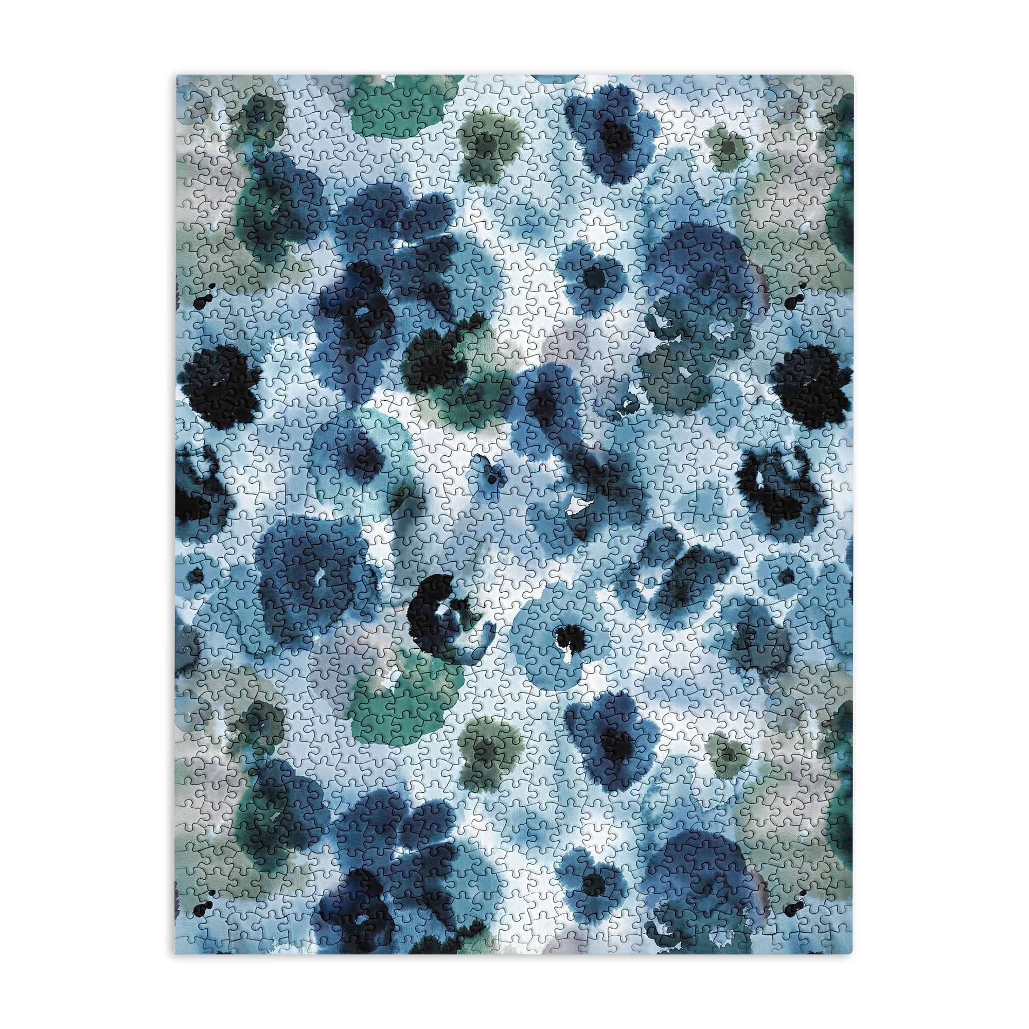 Ninola Design Botanic Retreat Ombre Abstract Watercolor Flowers Blue Navy Puzzle