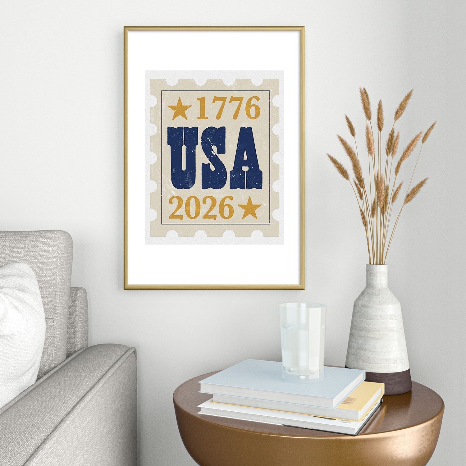 DENY Designs USA Stamp Metal Framed Art Print