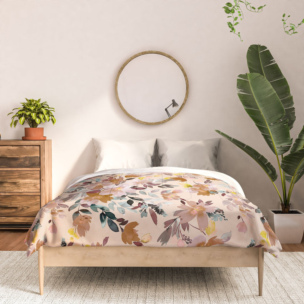 Ninola Design Botanic Retreat Floral Oleander Whimsical Soft Pink Comforter