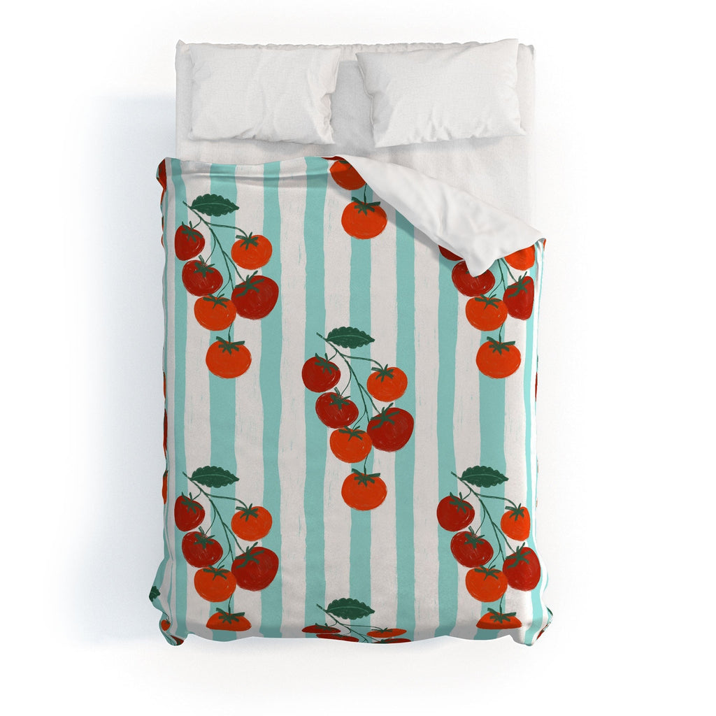 Design by Spark Zesty Tomatoes and Stripes Duvet Cover