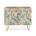 Ninola Design Botanic Retreat Floral Oleander Whimsical Teal Green Credenza