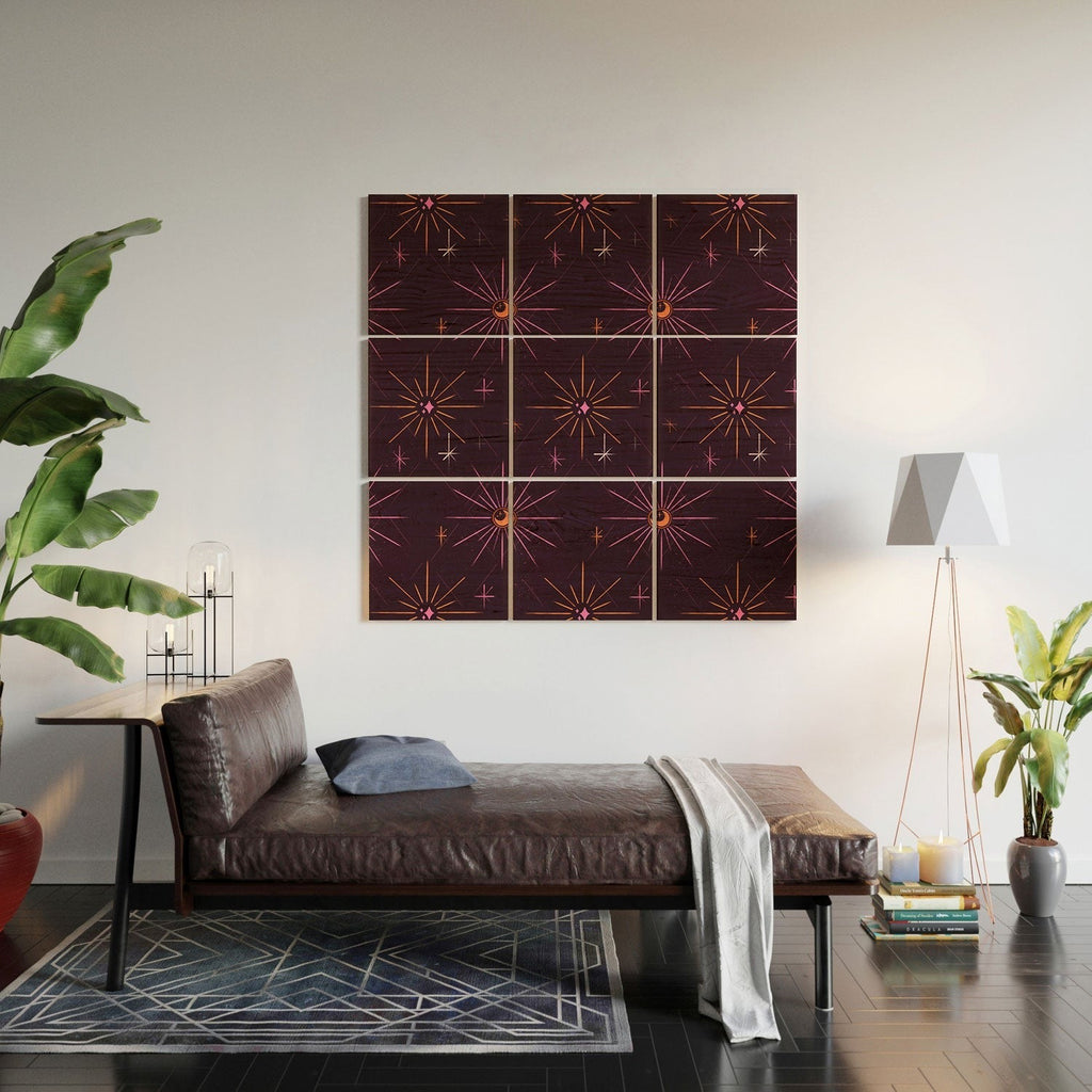 Little Om Pattern Little Moon plum Wood Wall Mural