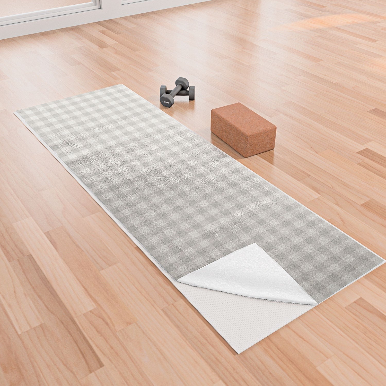 Colour Poems Gingham Plaid Pattern Cloud White Yoga Towel