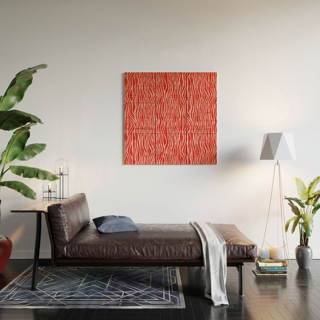 Avenie BR Red Zebra Stripe Wood Wall Mural