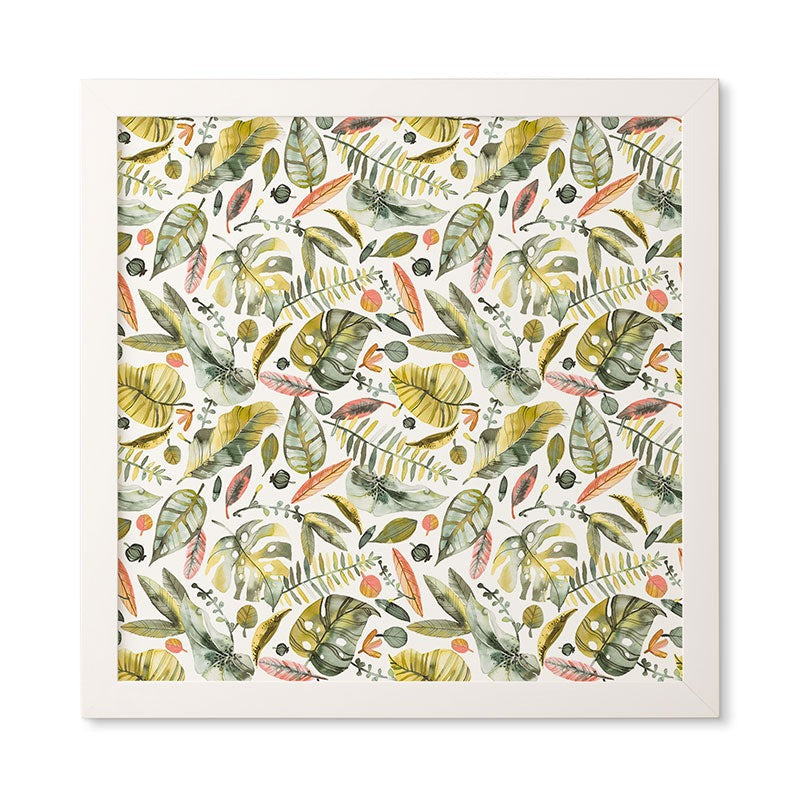 Ninola Design Botanic Retreat Tropical Jungle Leaves Botanical Green Orange Framed Wall Art