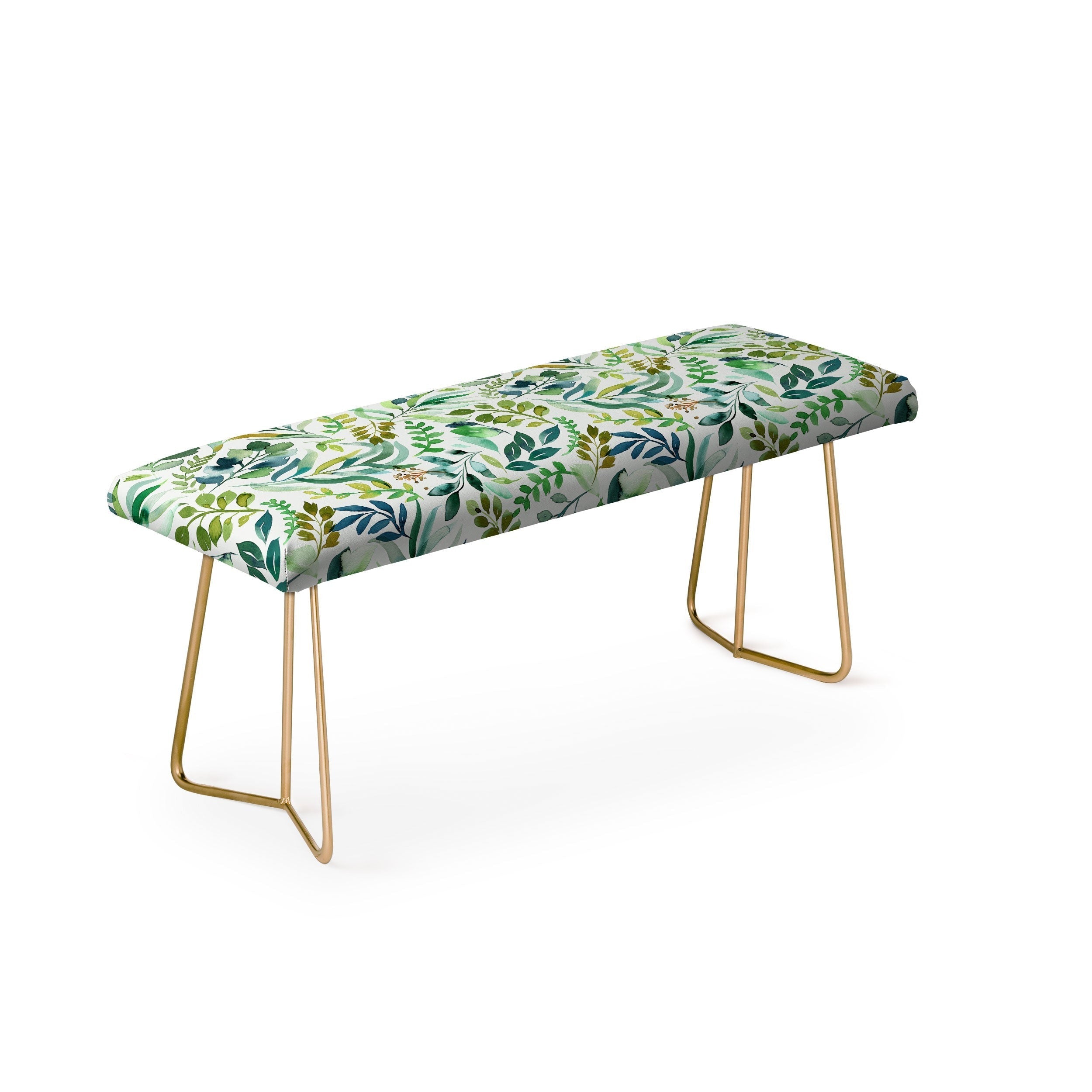 Ninola Design Botanic Retreat Loose Botanical Leaves Watercolor Green Bench