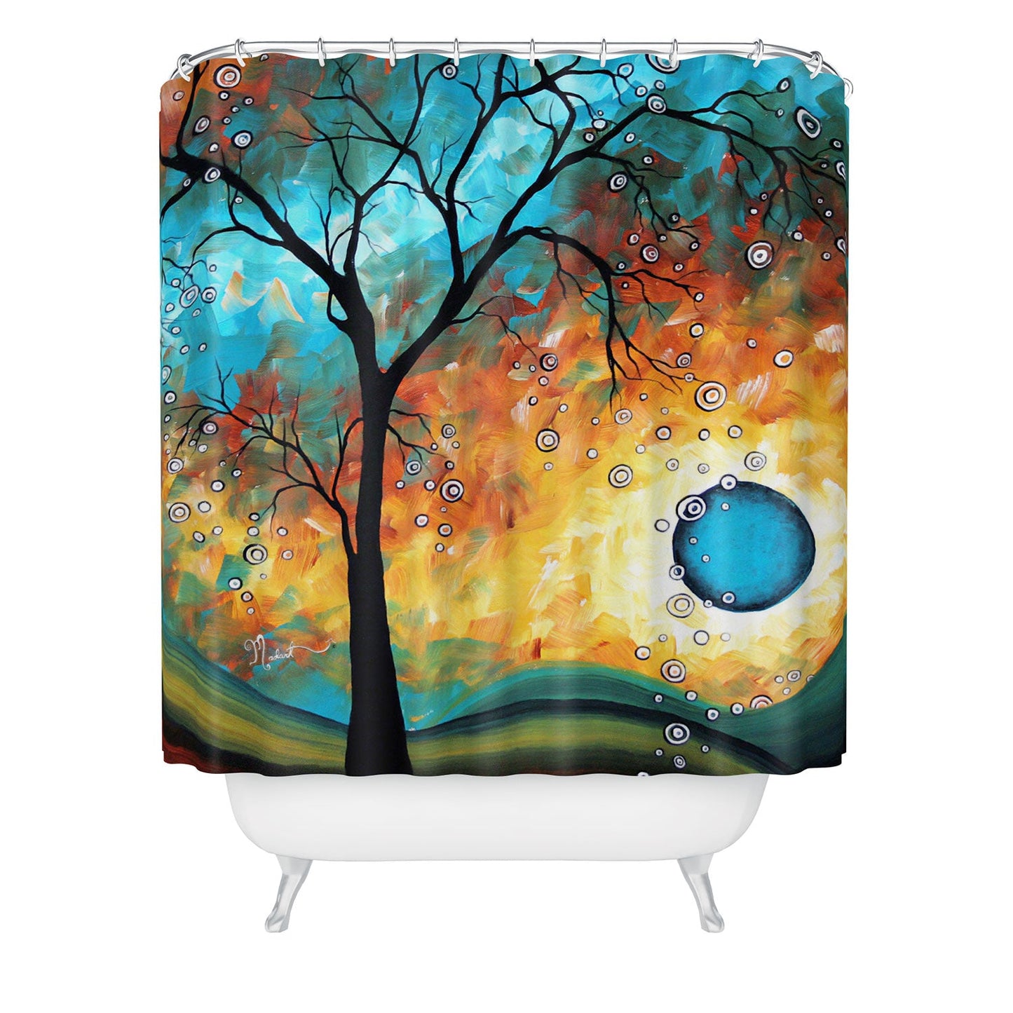 Madart Inc. Aqua Burn Shower Curtain