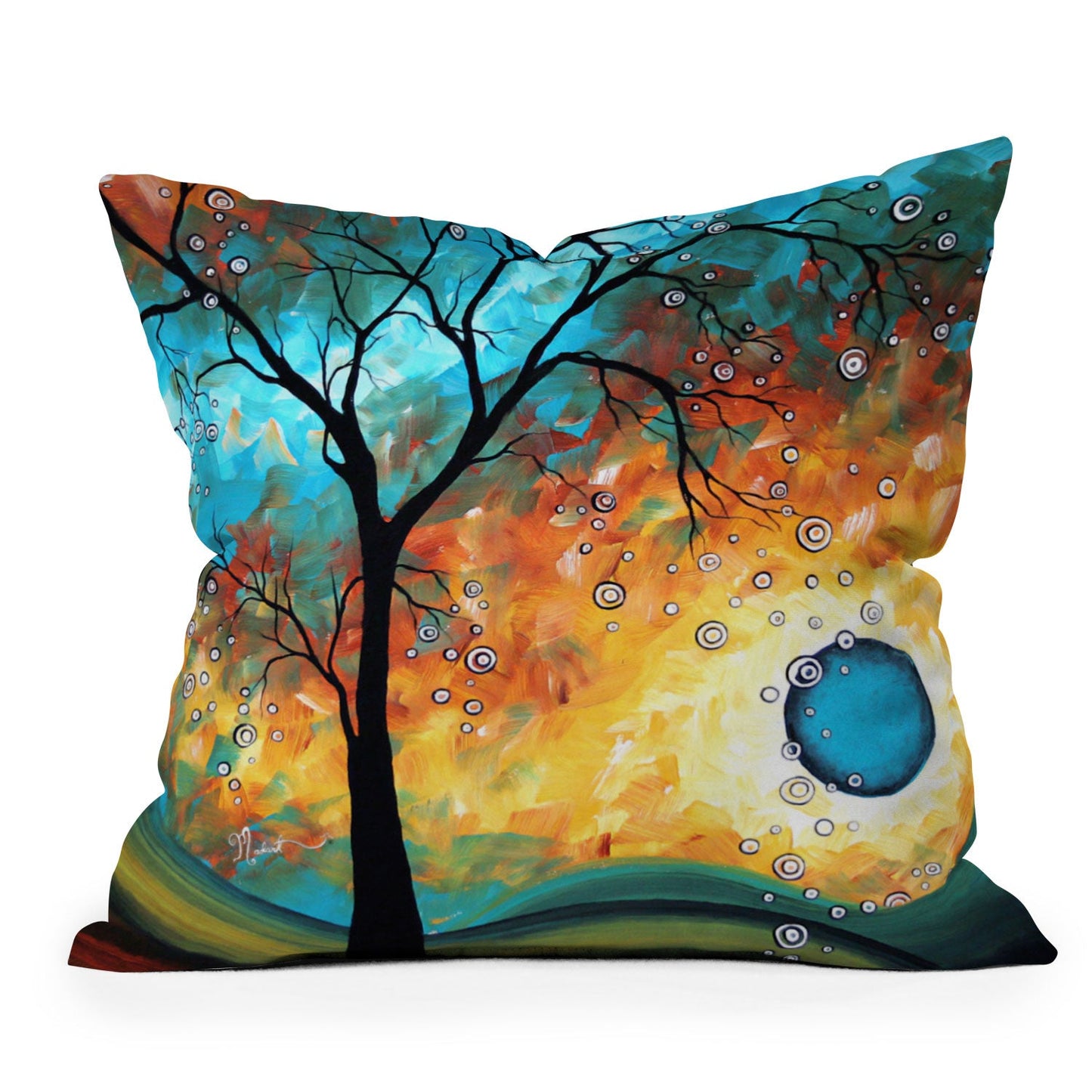 Madart Inc. Aqua Burn Throw Pillow