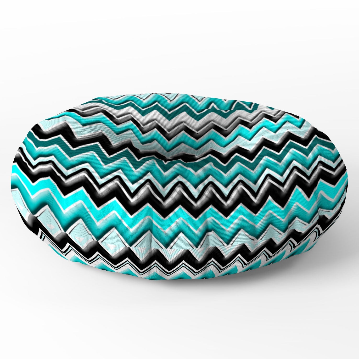 Madart Inc. Turquoise Black White Chevron Floor Pillow Round