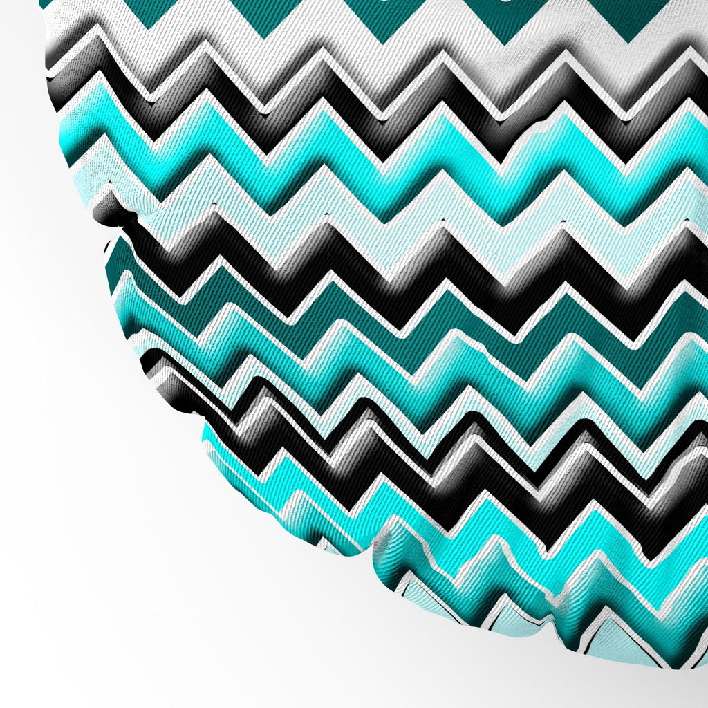 Madart Inc. Turquoise Black White Chevron Floor Pillow Round
