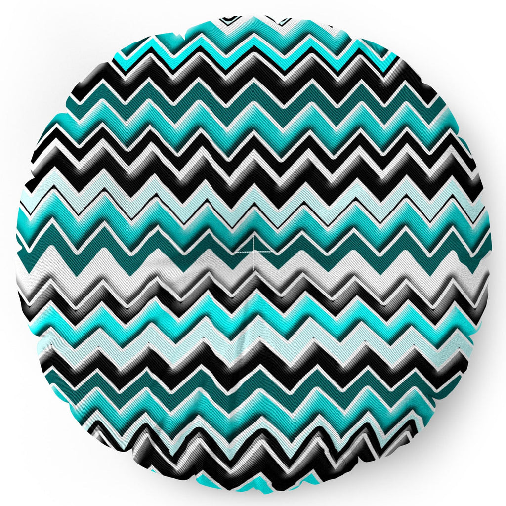 Madart Inc. Turquoise Black White Chevron Floor Pillow Round