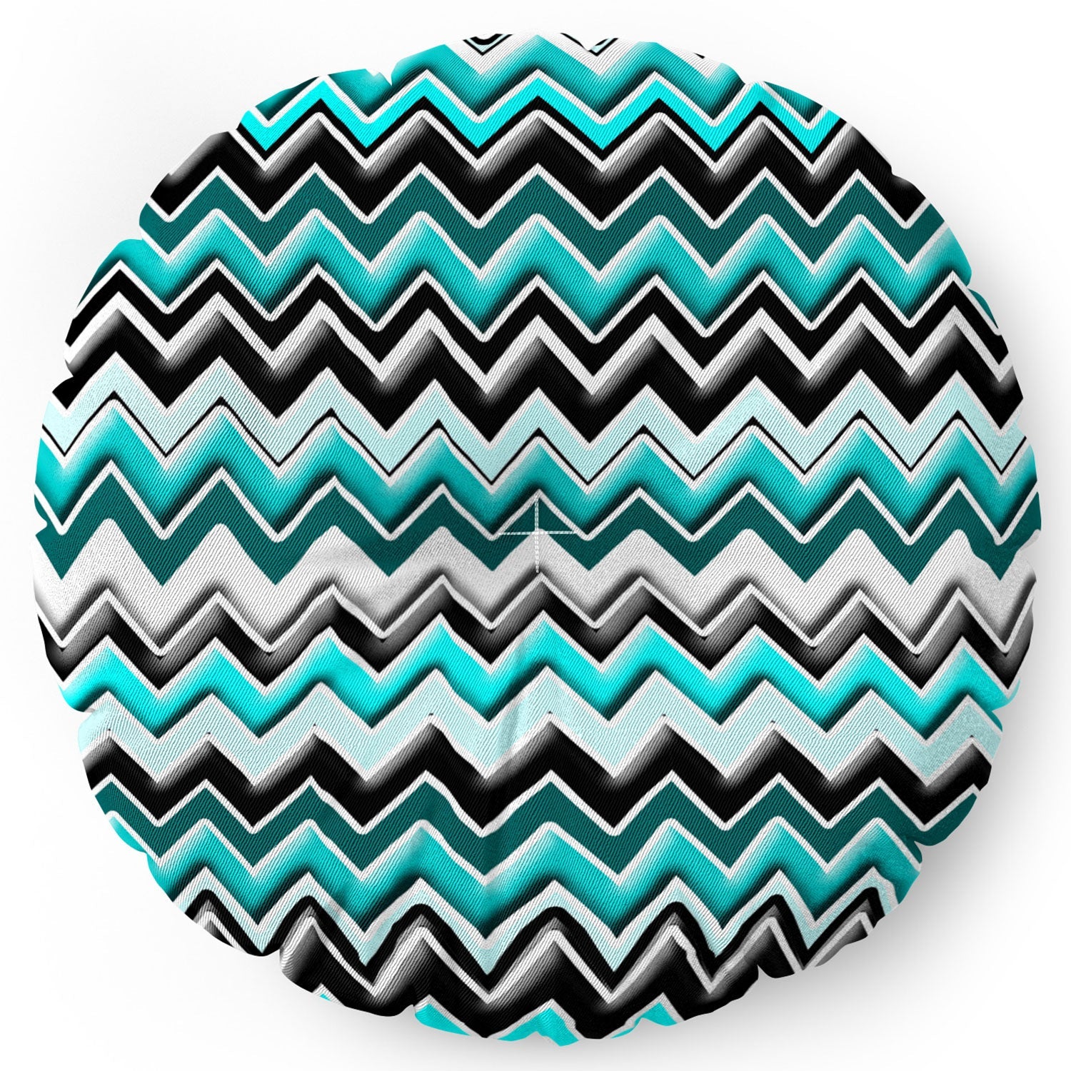 Madart Inc. Turquoise Black White Chevron Floor Pillow Round