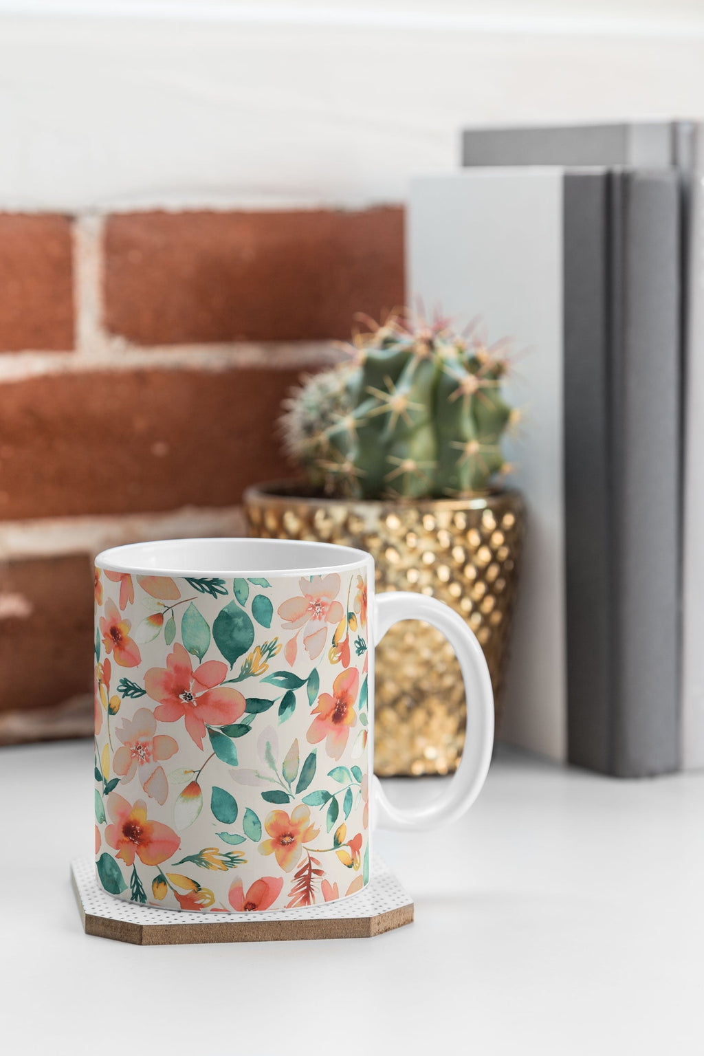Ninola Design Botanic Retreat Tropical Whimsical Flowers Coral Green Coffee Mug