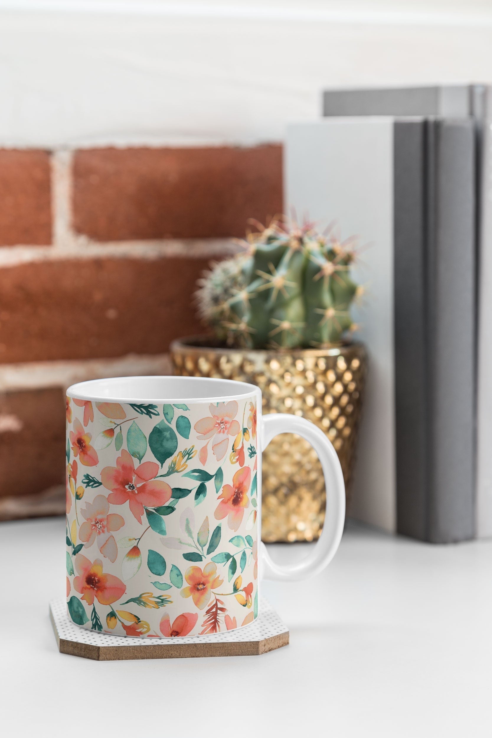 Ninola Design Botanic Retreat Tropical Whimsical Flowers Coral Green Coffee Mug