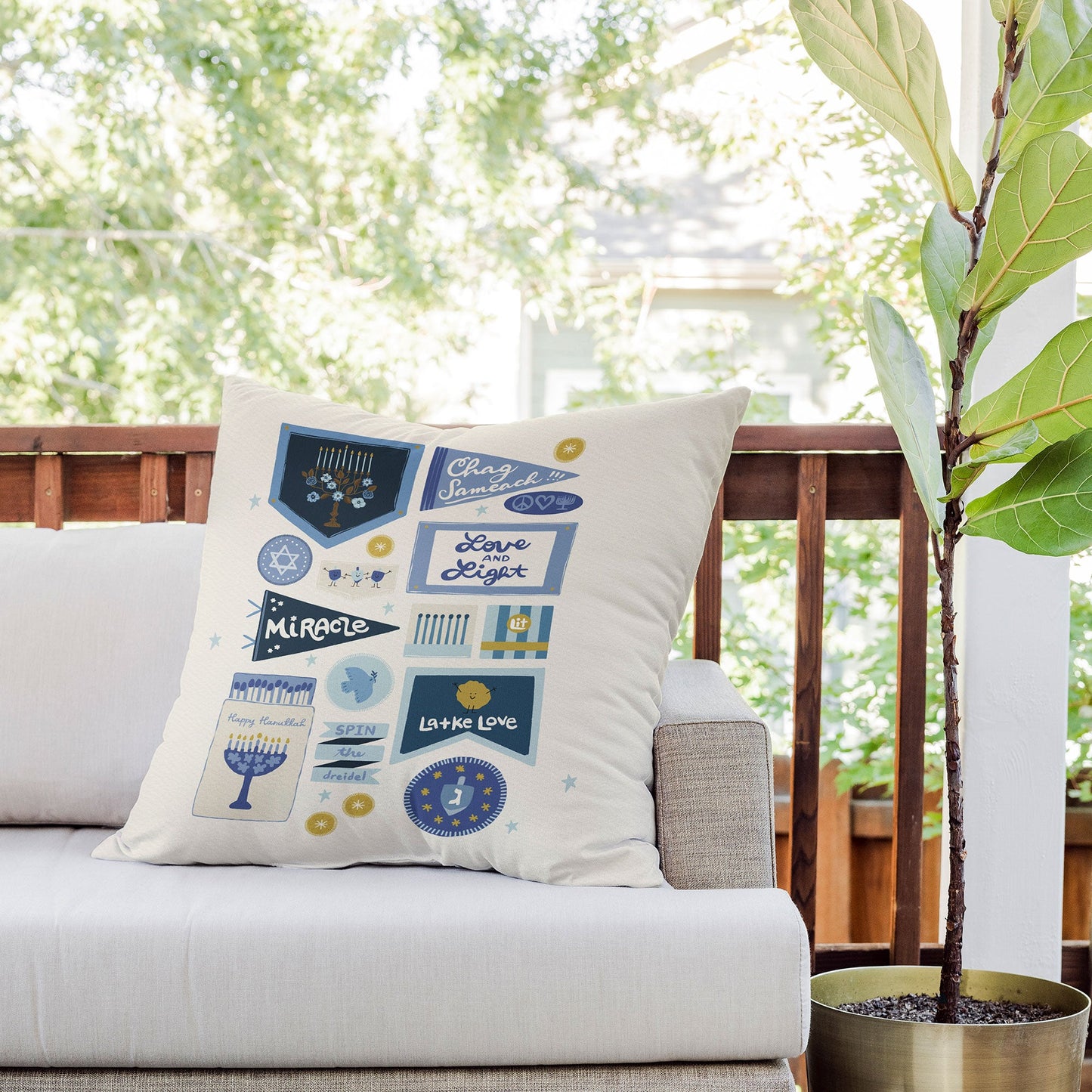 Marni Hanukkah Banners Signs and Pennants Outdoor Throw Pillow