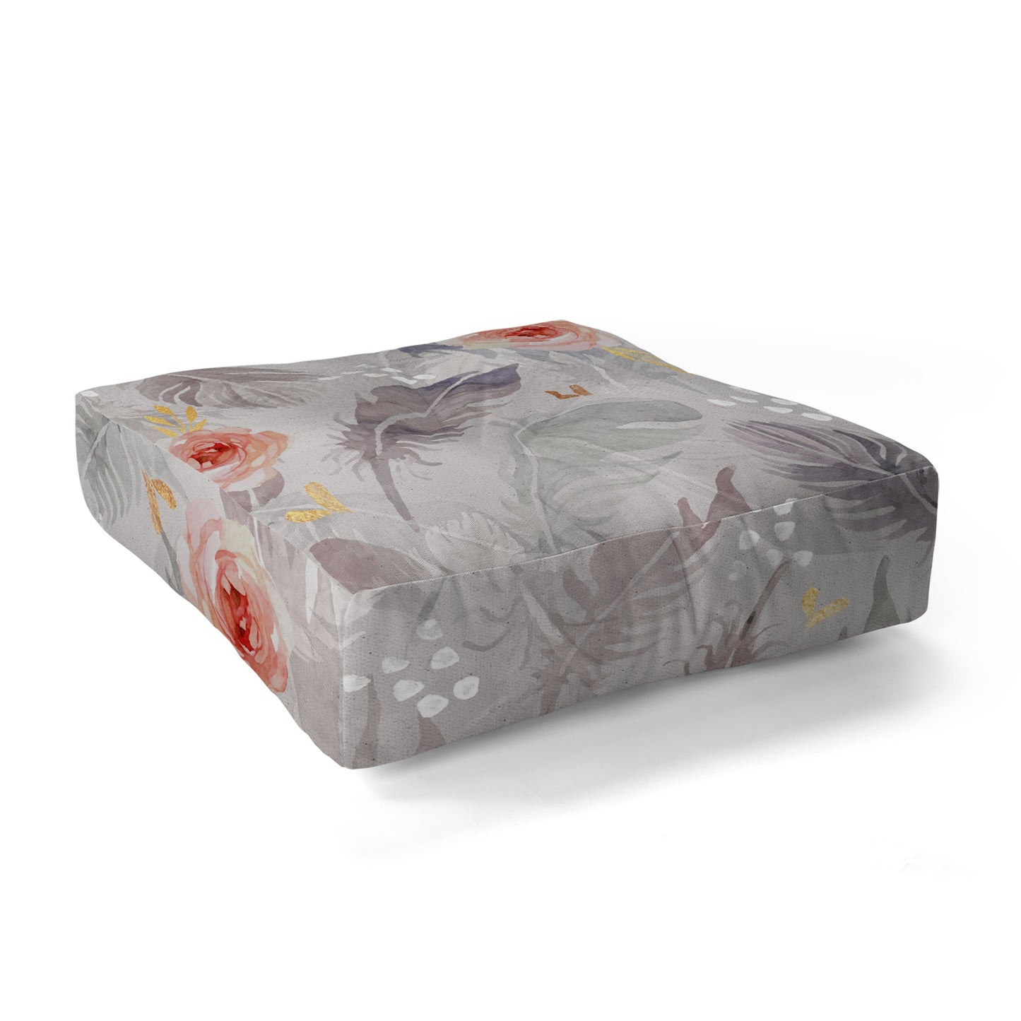 Marta Barragan Camarasa Abstract floral with feathers Floor Pillow Square