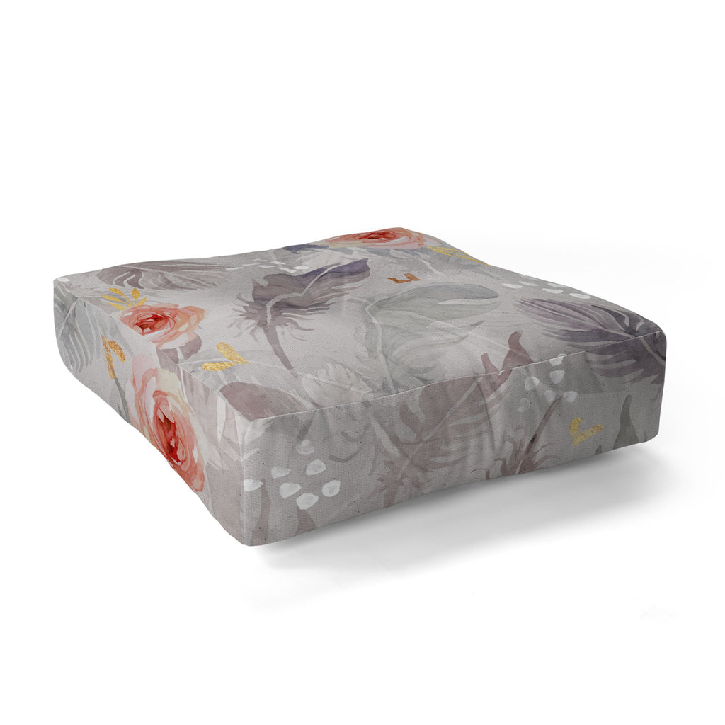 Marta Barragan Camarasa Abstract floral with feathers Floor Pillow Square