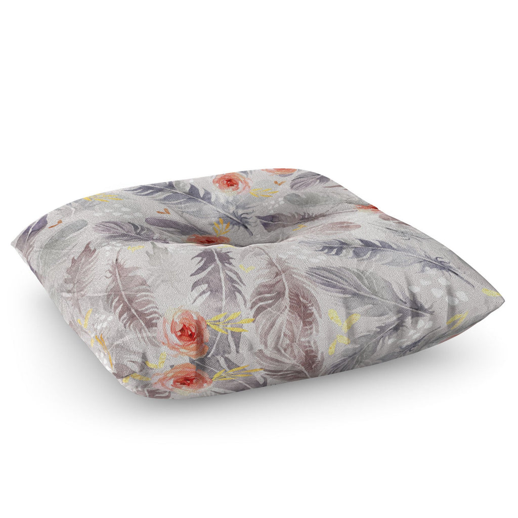 Marta Barragan Camarasa Abstract floral with feathers Floor Pillow Square