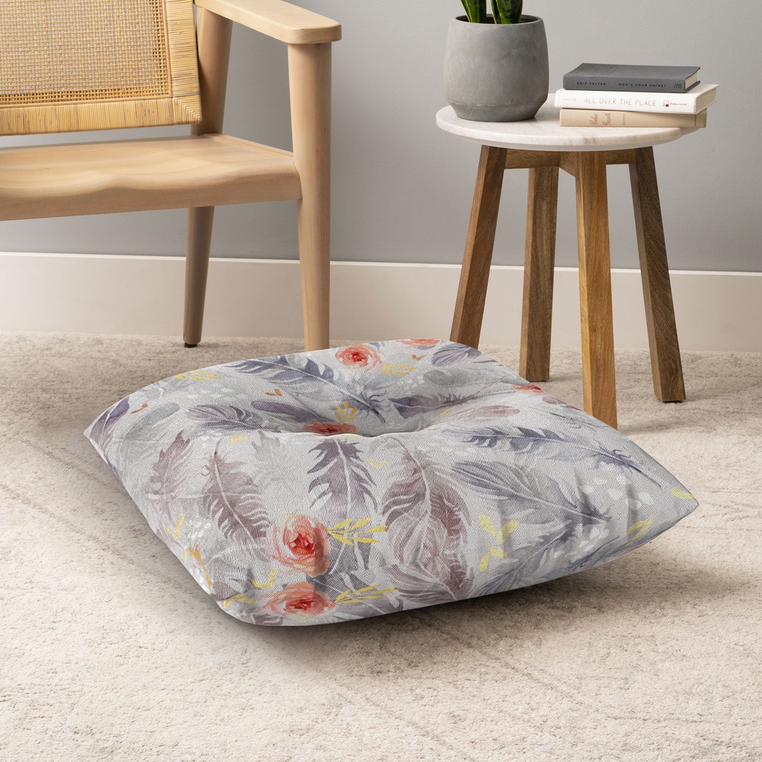 Marta Barragan Camarasa Abstract floral with feathers Floor Pillow Square