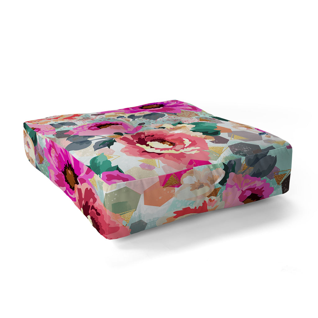 Marta Barragan Camarasa ABSTRACT GEOMETRICAL FLOWERS Floor Pillow Square