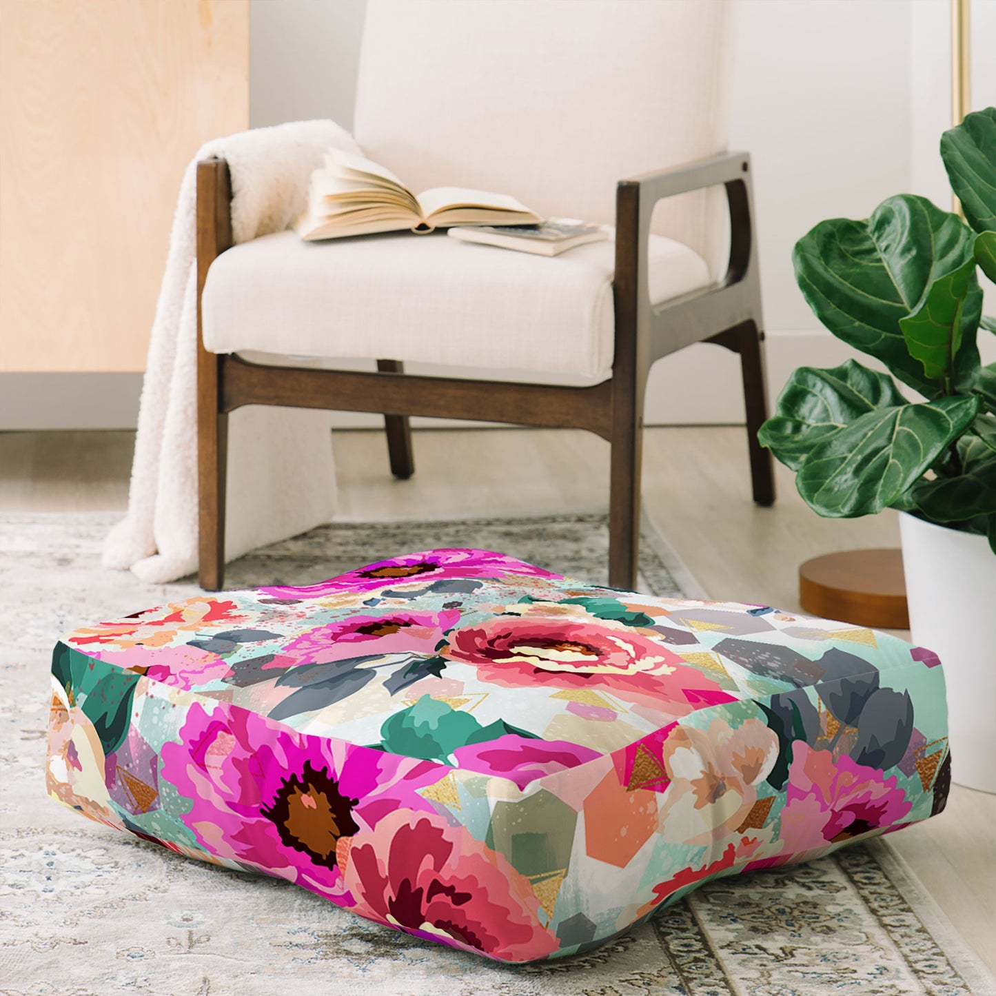 Marta Barragan Camarasa ABSTRACT GEOMETRICAL FLOWERS Floor Pillow Square