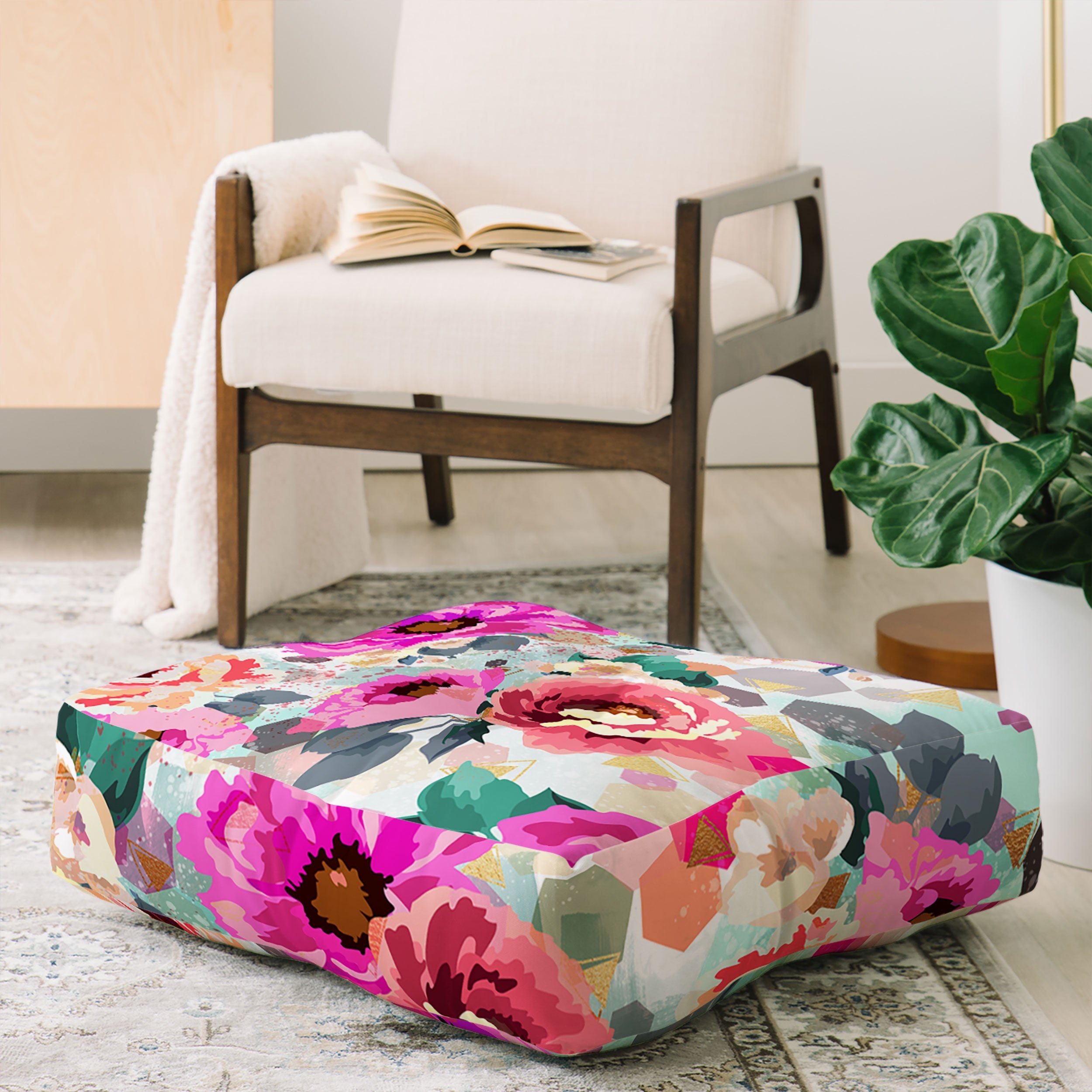 Marta Barragan Camarasa ABSTRACT GEOMETRICAL FLOWERS Floor Pillow Square