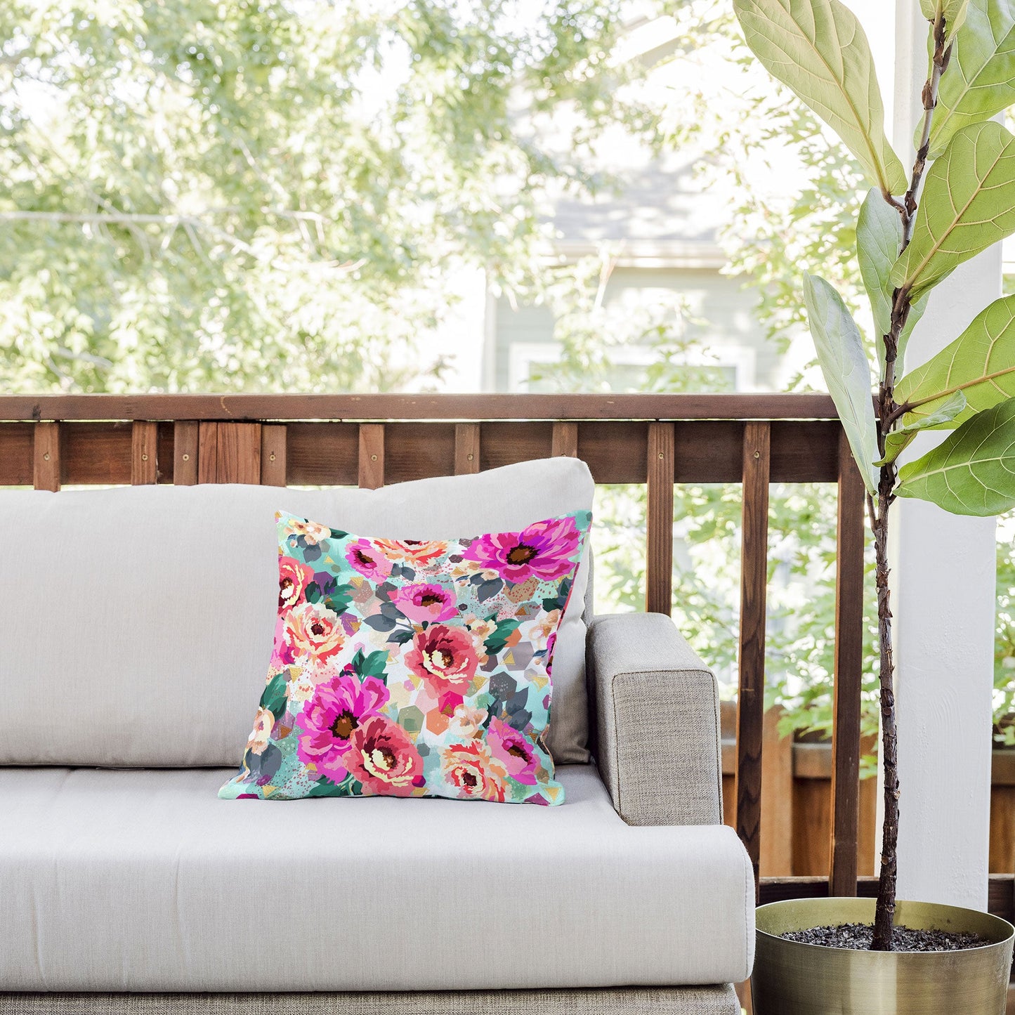 Marta Barragan Camarasa ABSTRACT GEOMETRICAL FLOWERS Outdoor Throw Pillow