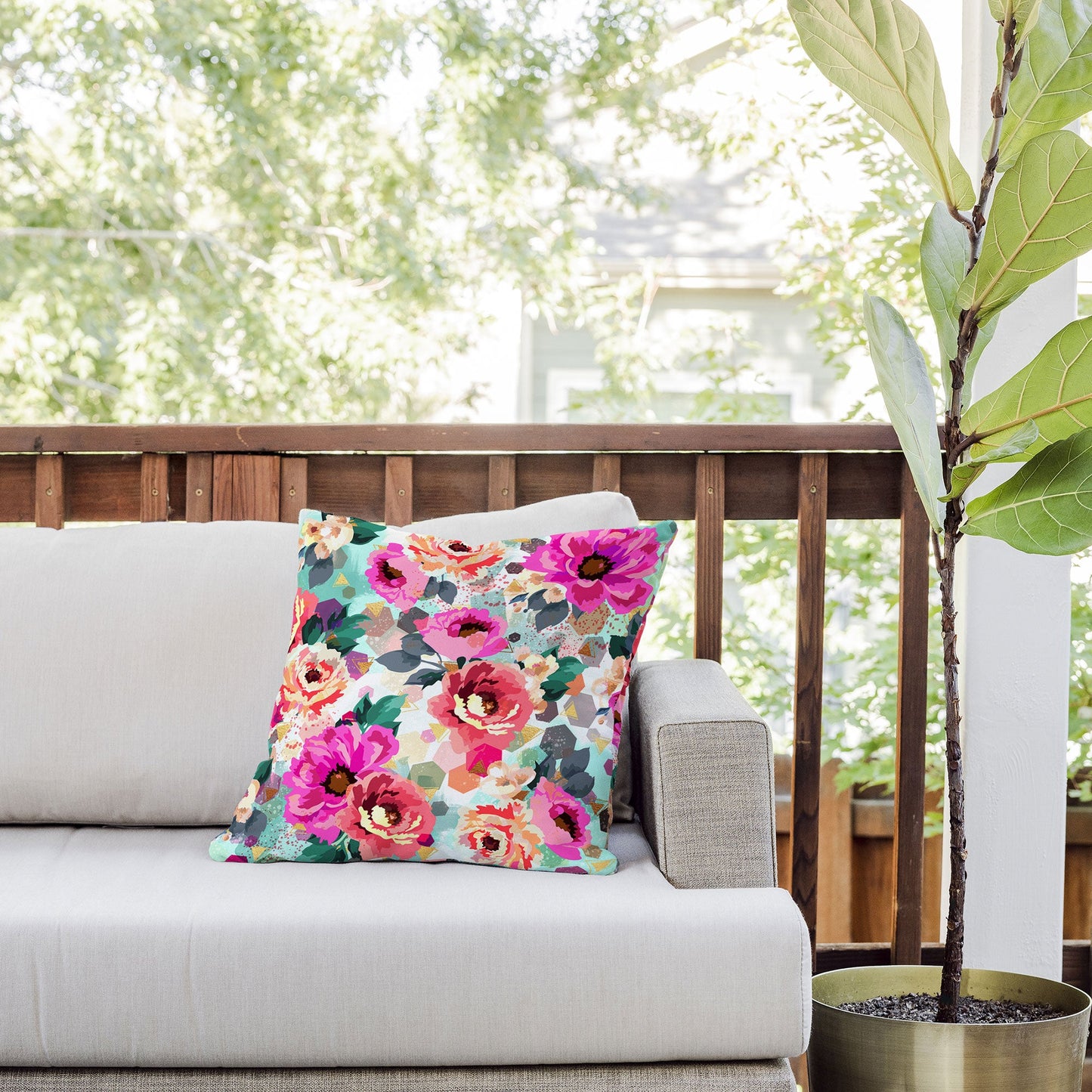Marta Barragan Camarasa ABSTRACT GEOMETRICAL FLOWERS Outdoor Throw Pillow
