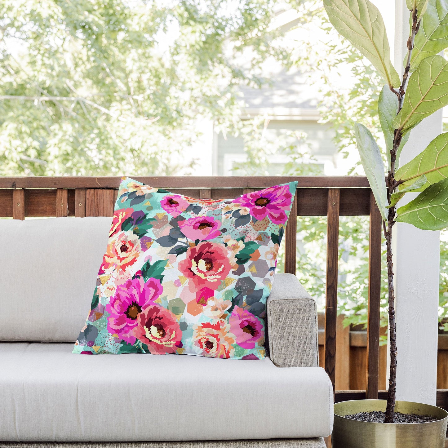 Marta Barragan Camarasa ABSTRACT GEOMETRICAL FLOWERS Outdoor Throw Pillow