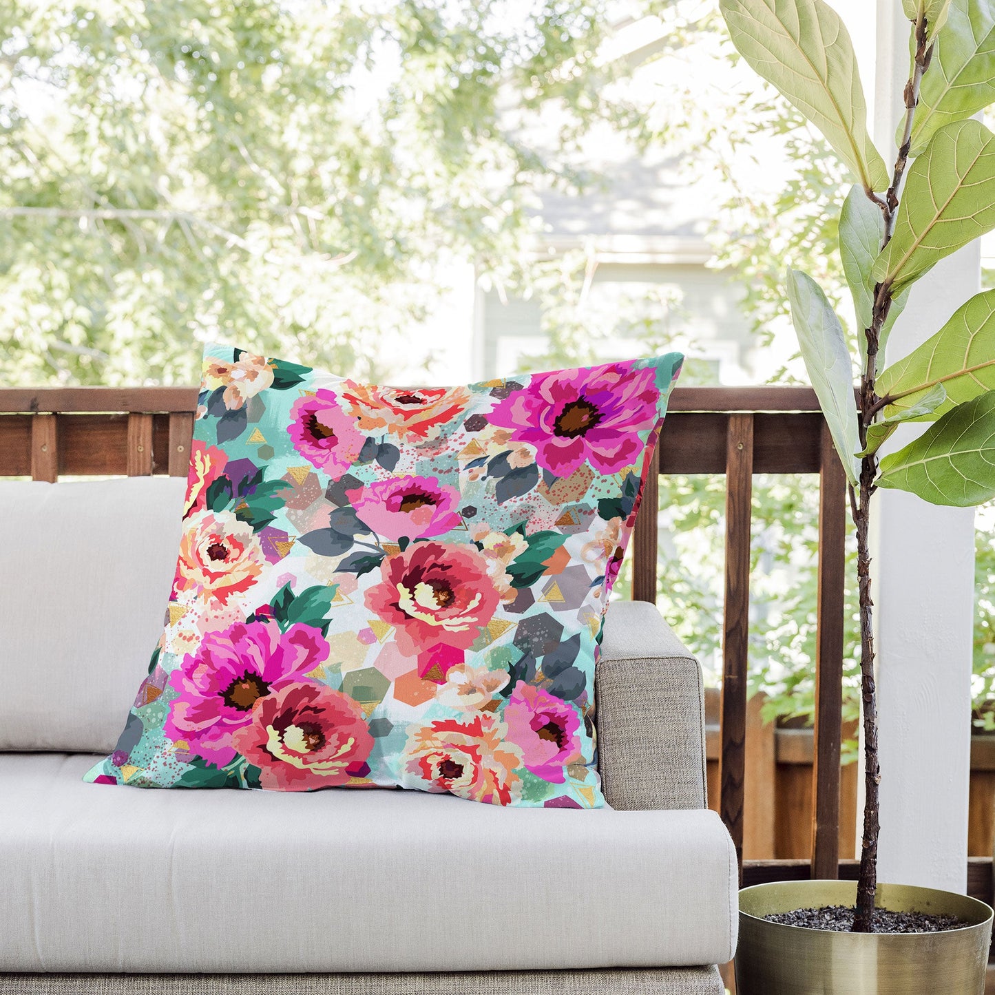 Marta Barragan Camarasa ABSTRACT GEOMETRICAL FLOWERS Outdoor Throw Pillow