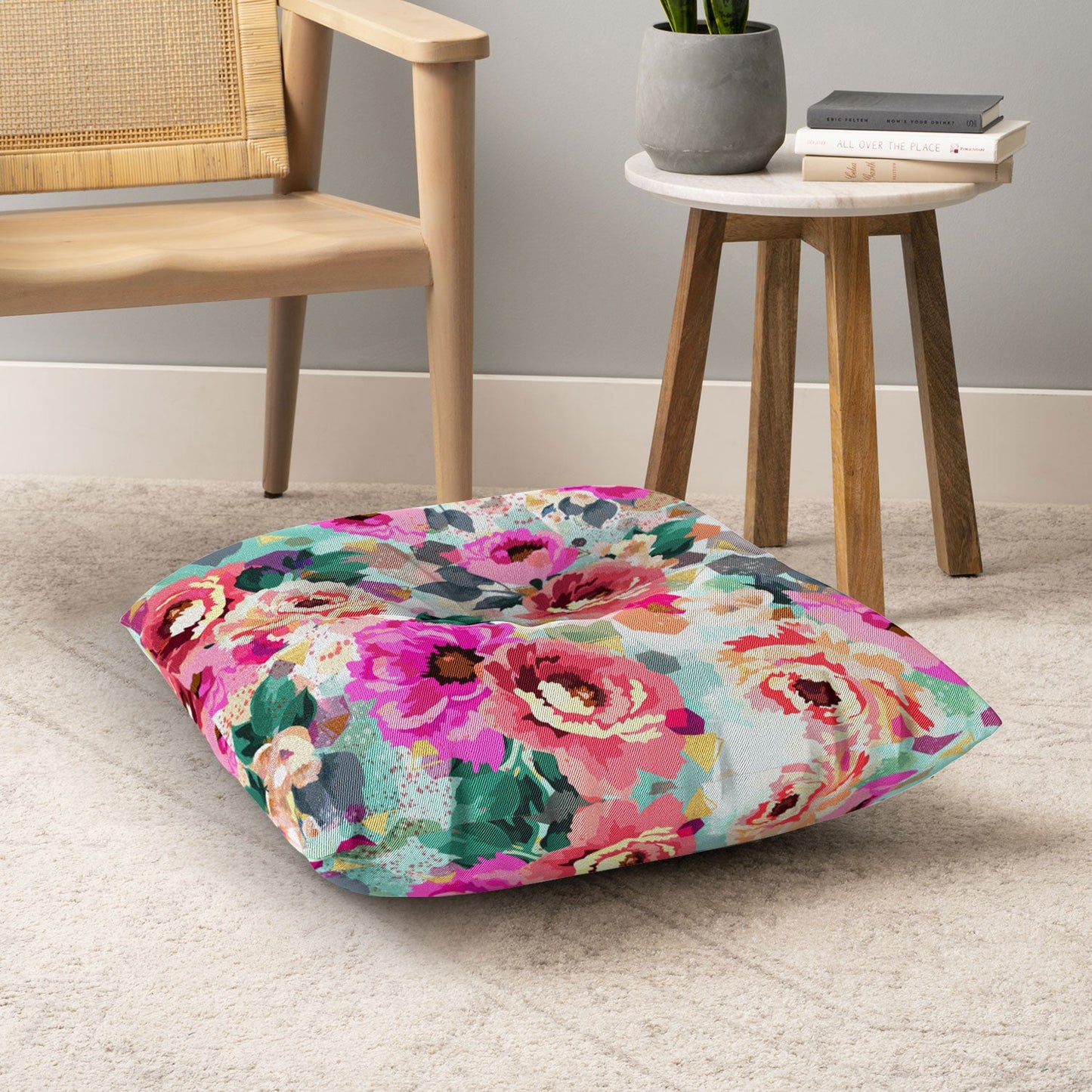 Marta Barragan Camarasa ABSTRACT GEOMETRICAL FLOWERS Floor Pillow Square