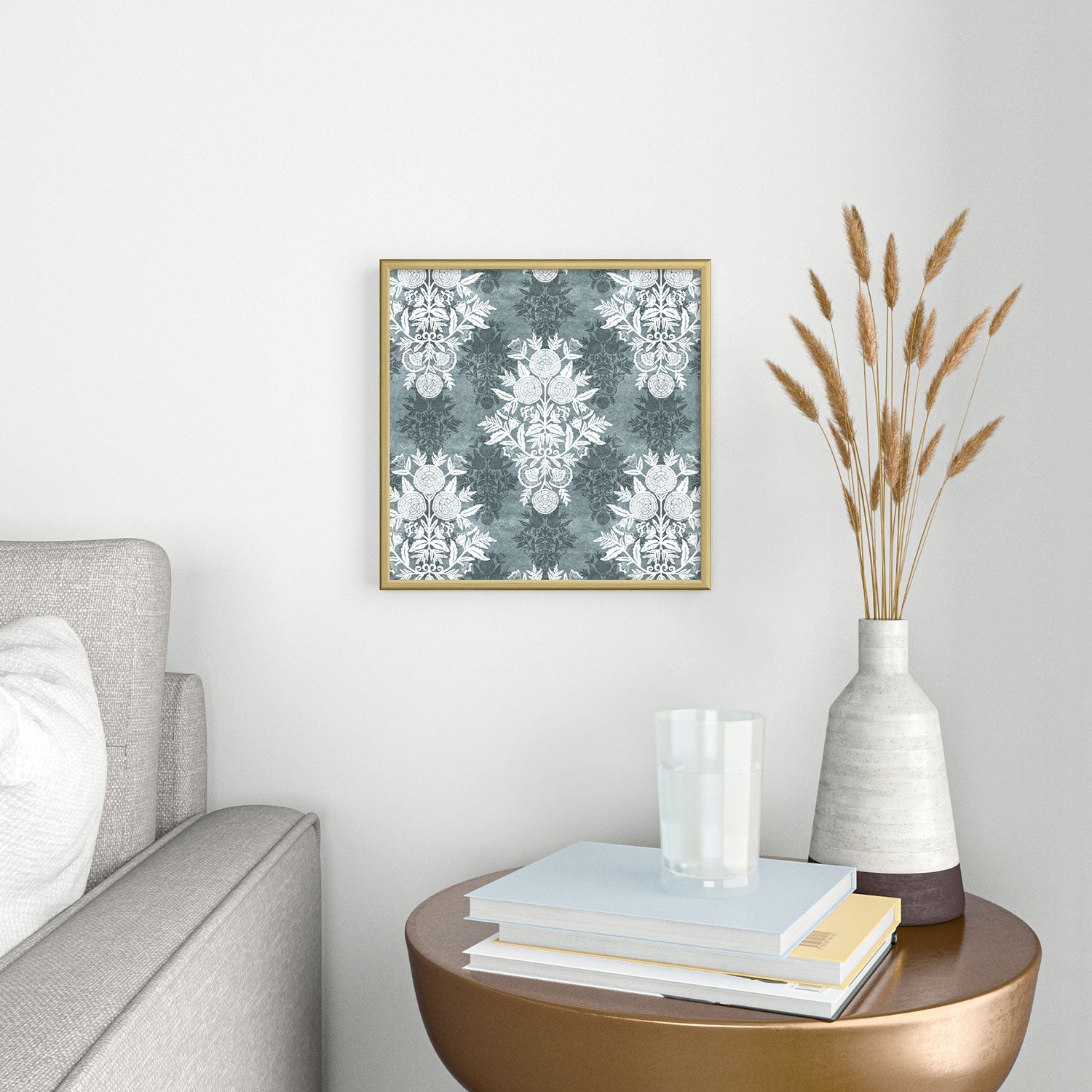 Marta Barragan Camarasa Antique Victorian Floral Square Metal Framed Art Print