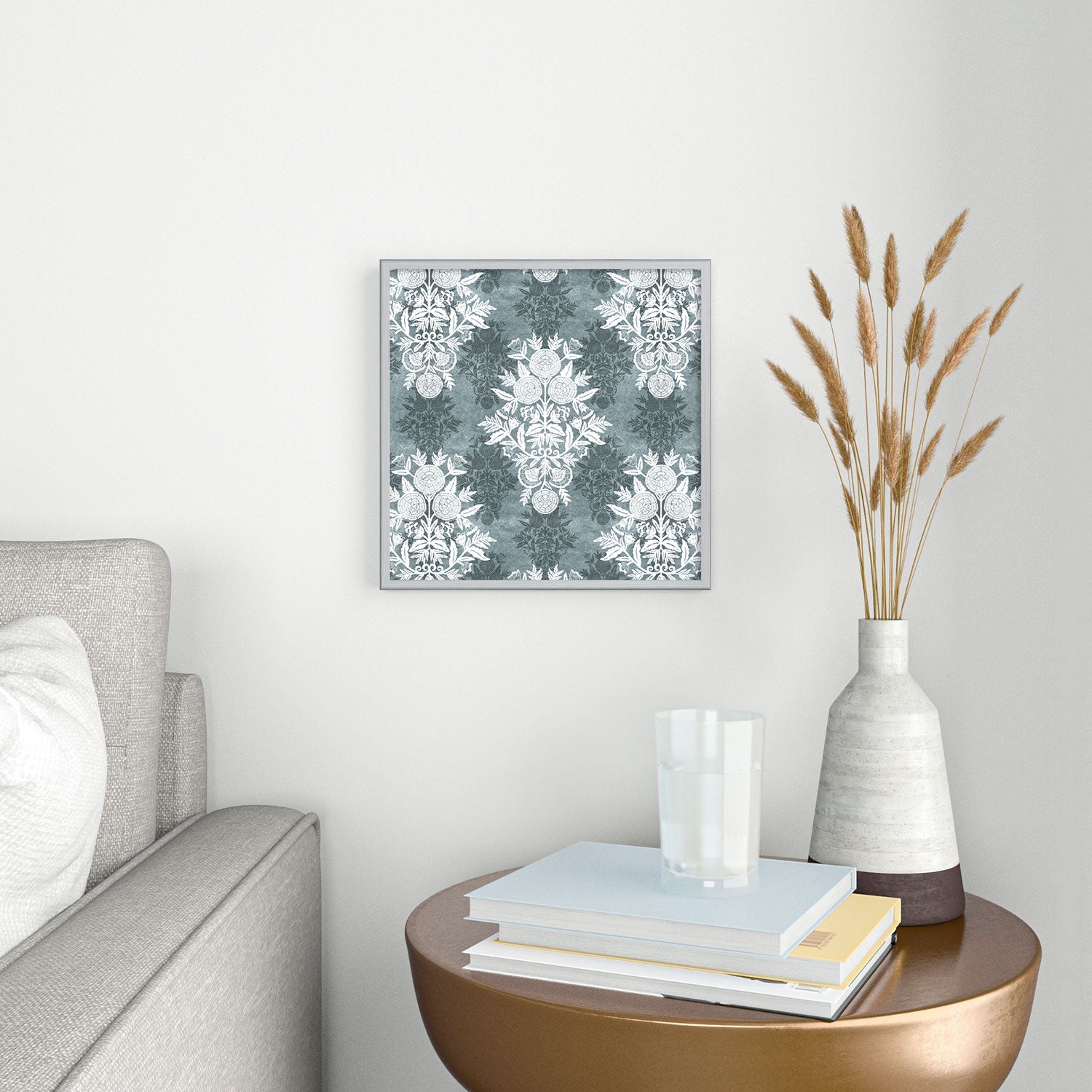 Marta Barragan Camarasa Antique Victorian Floral Square Metal Framed Art Print