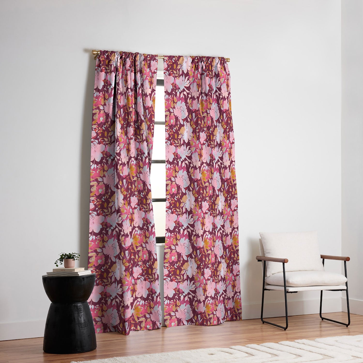 Marta Barragan Camarasa Blossoming Burgundy Fall Blackout Window Curtain