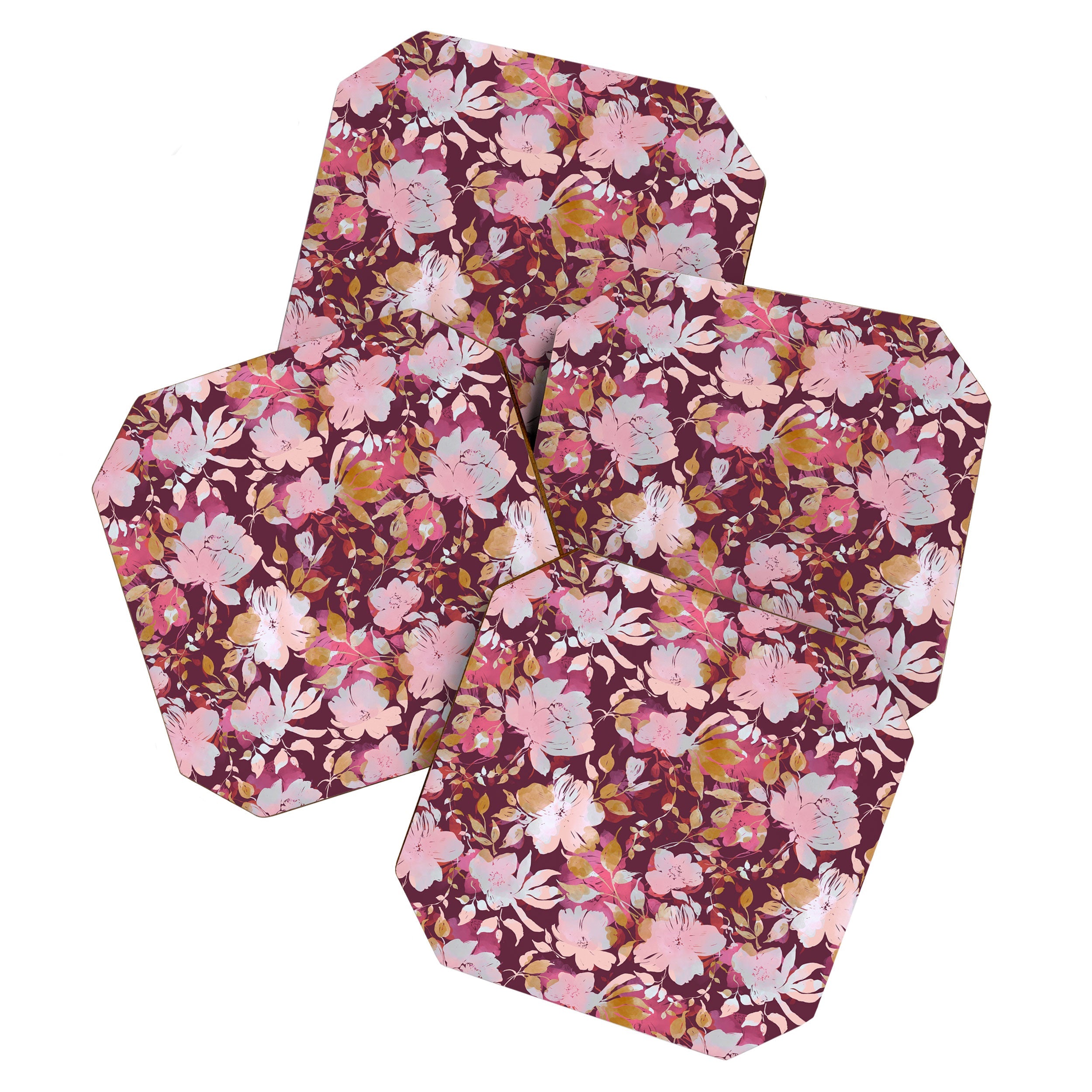 Marta Barragan Camarasa Blossoming Burgundy Fall Coaster Set