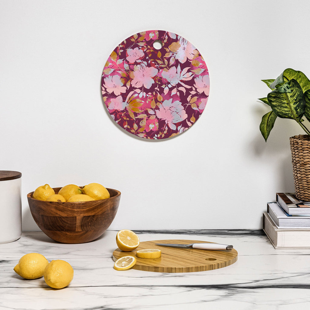 Marta Barragan Camarasa Blossoming Burgundy Fall Cutting Board Round