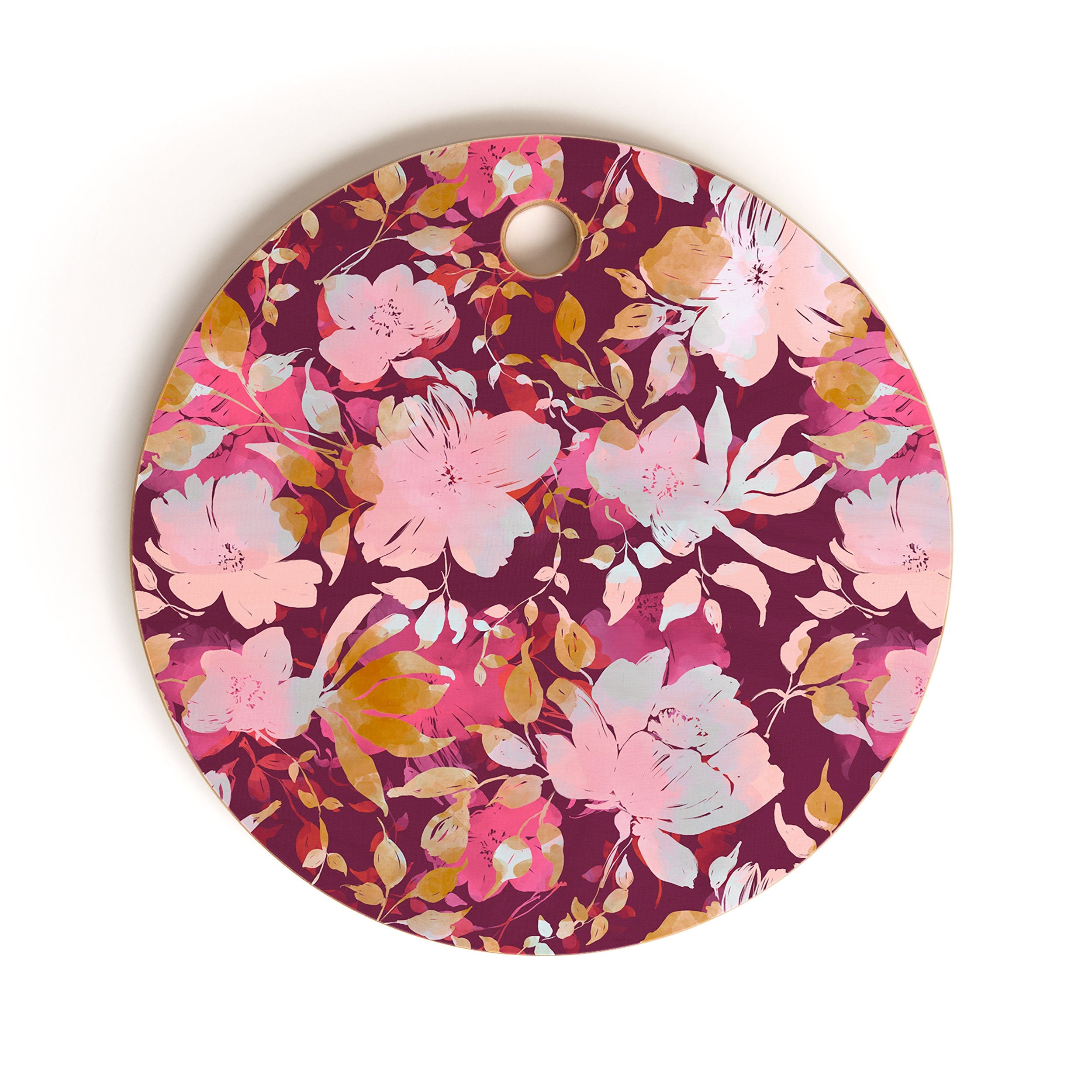 Marta Barragan Camarasa Blossoming Burgundy Fall Cutting Board Round