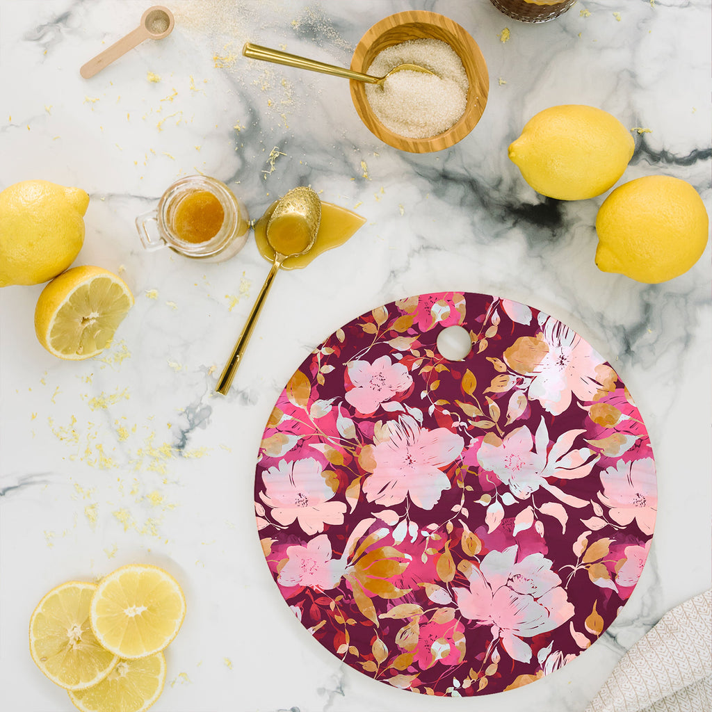 Marta Barragan Camarasa Blossoming Burgundy Fall Cutting Board Round