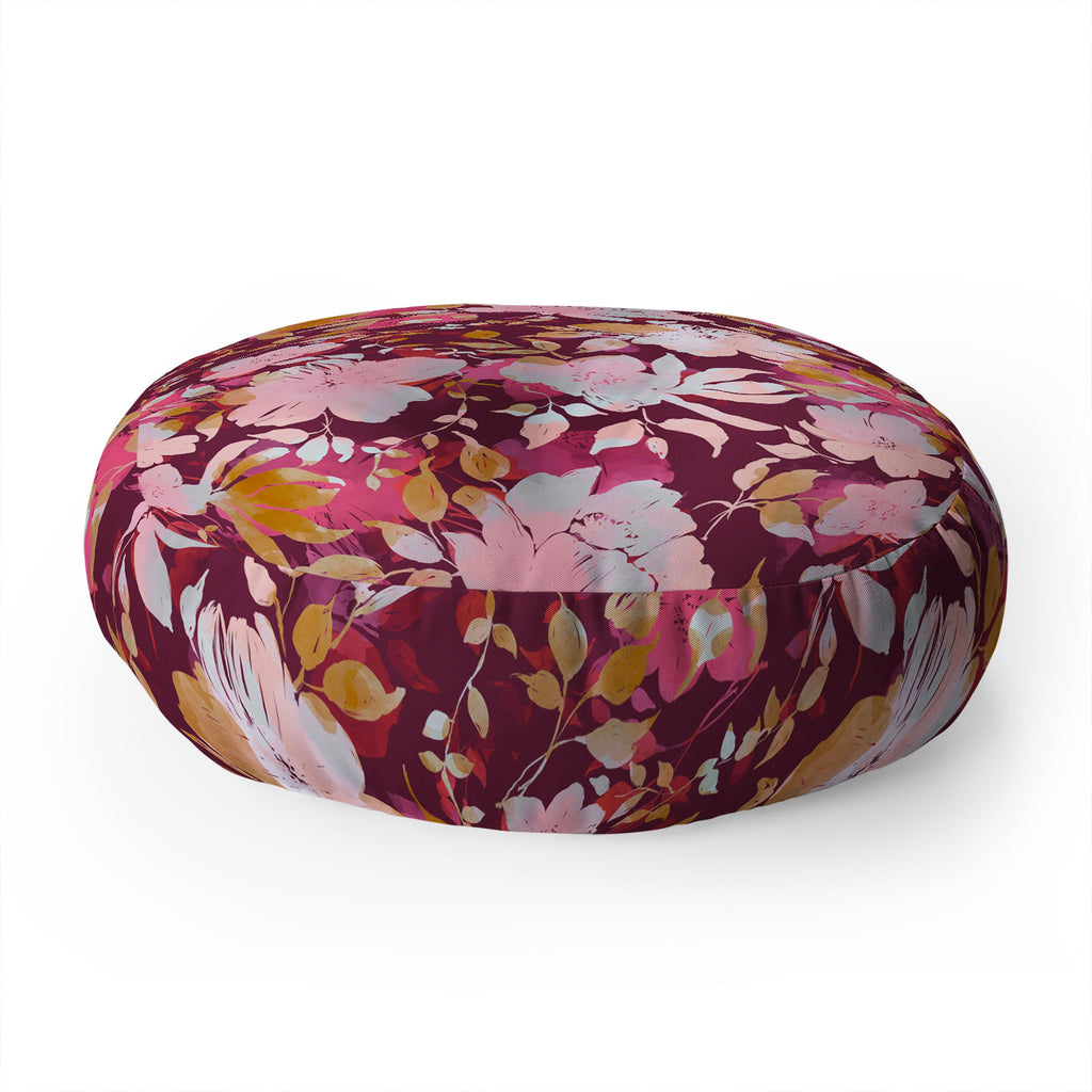 Marta Barragan Camarasa Blossoming Burgundy Fall Floor Pillow Round