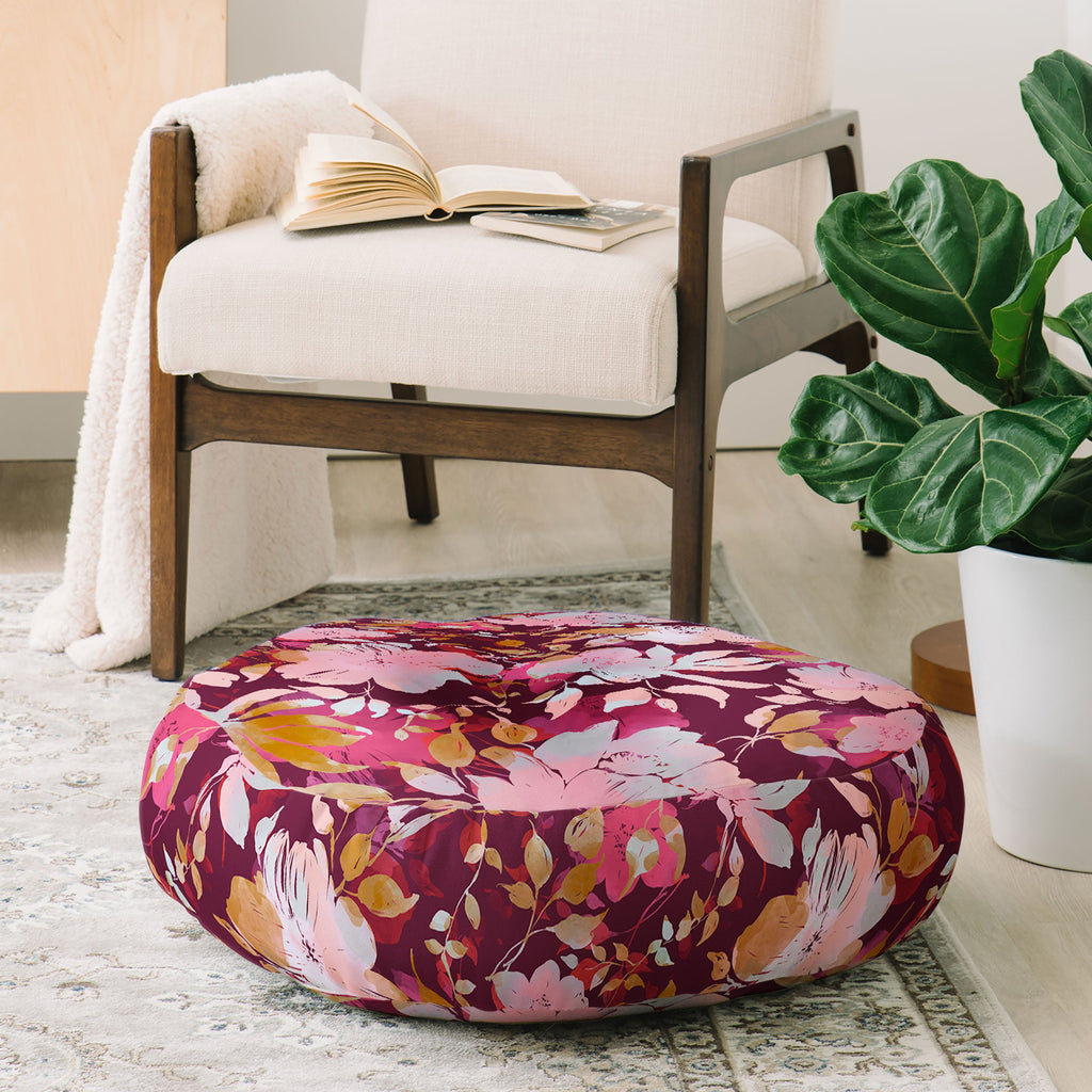 Marta Barragan Camarasa Blossoming Burgundy Fall Floor Pillow Round